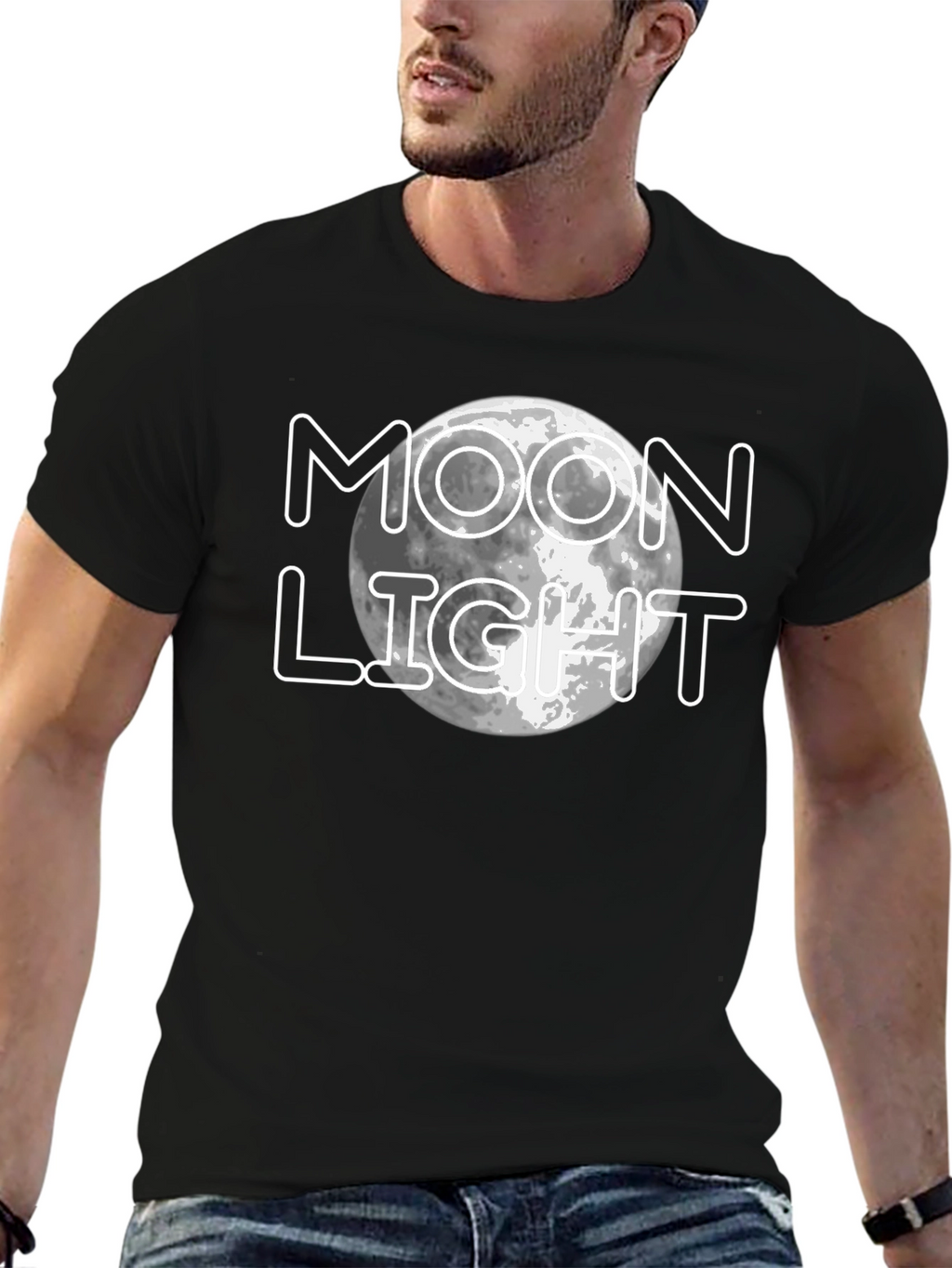 Moonlight Graphic Print Black T-Shirt