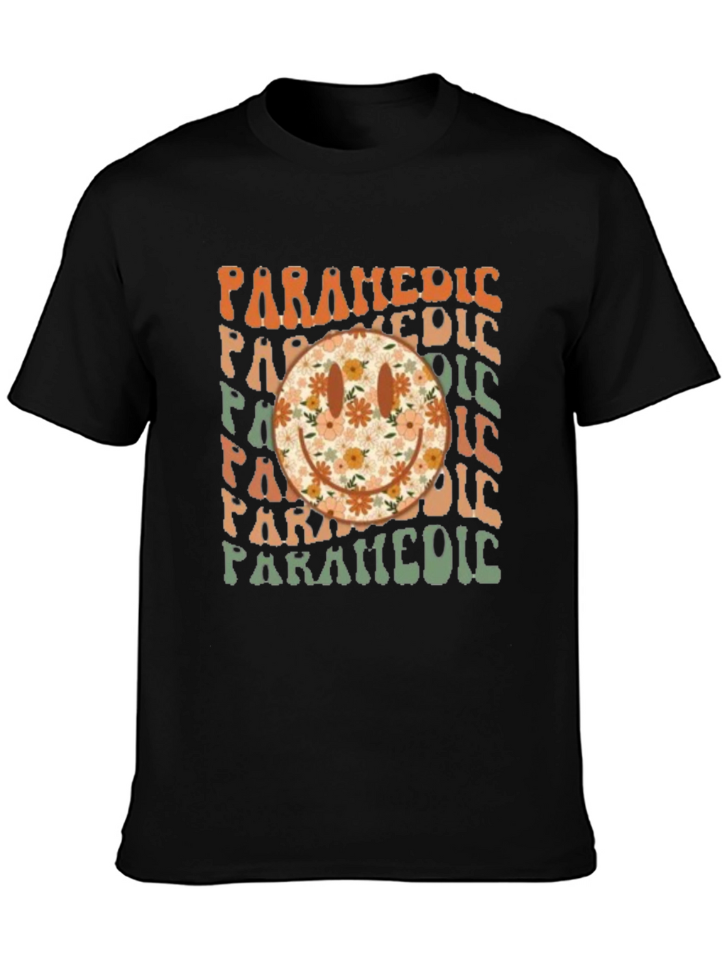 Retro Paramedic Floral Smiley Face T-Shirt