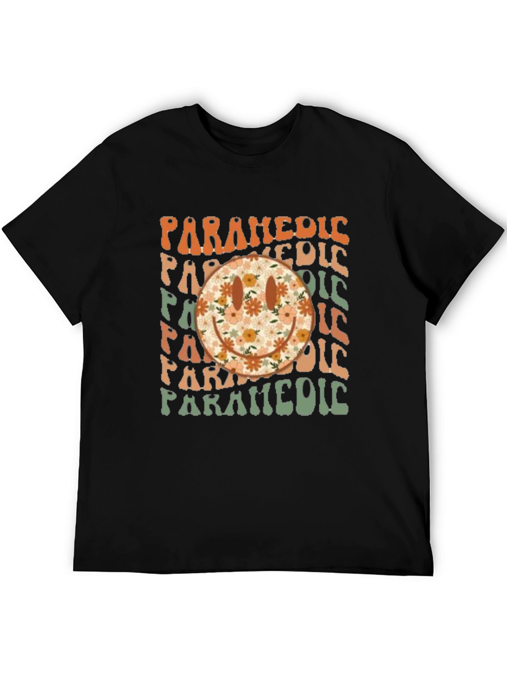 Retro Paramedic Floral Smiley Face T-Shirt