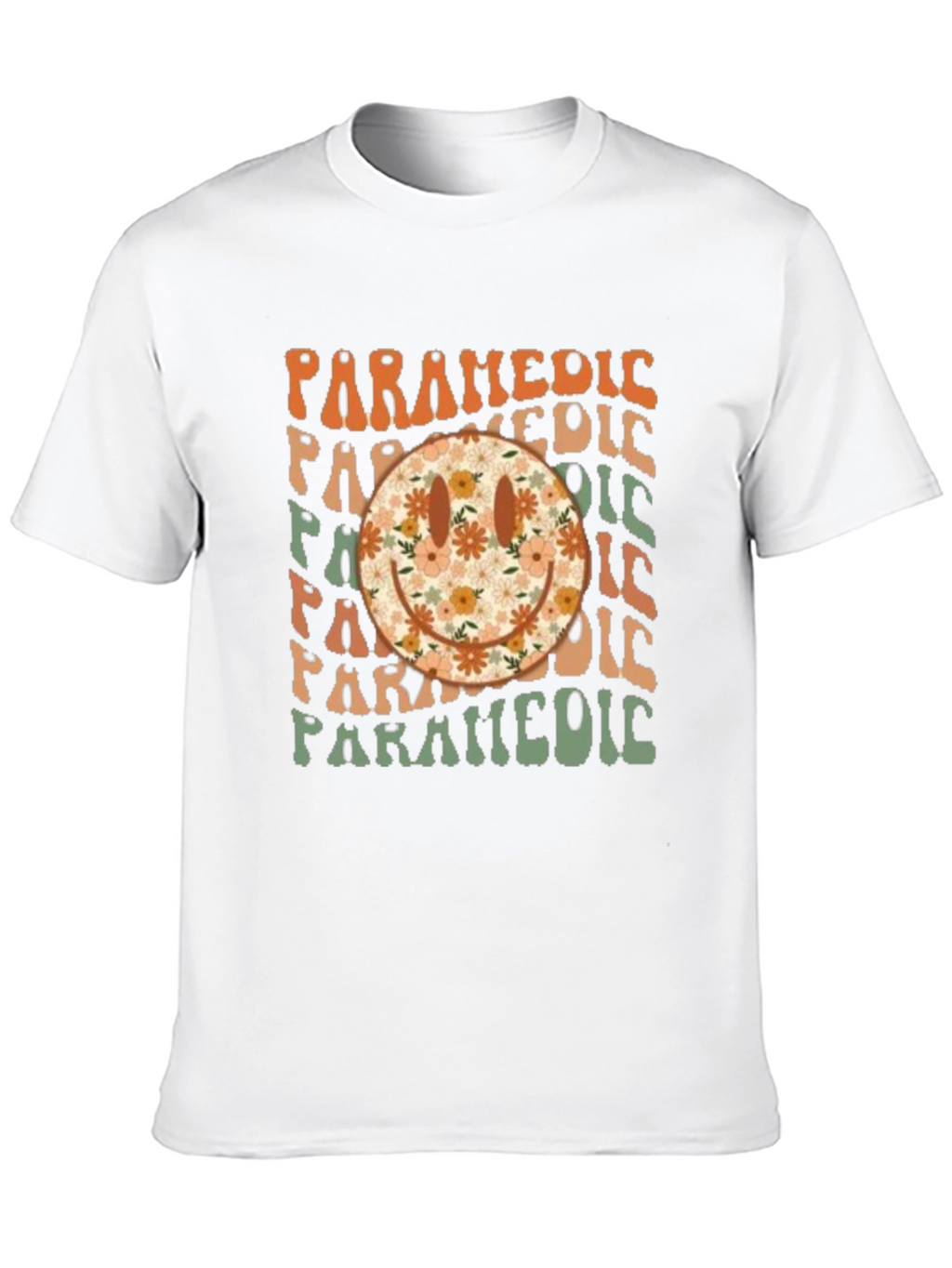 Retro Paramedic Floral Smiley Face T-Shirt