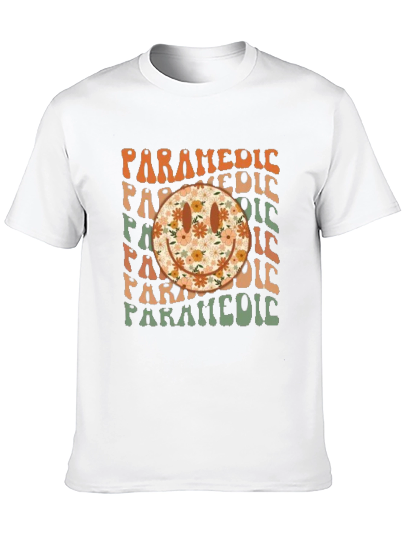 Retro Paramedic Floral Smiley Face T-Shirt
