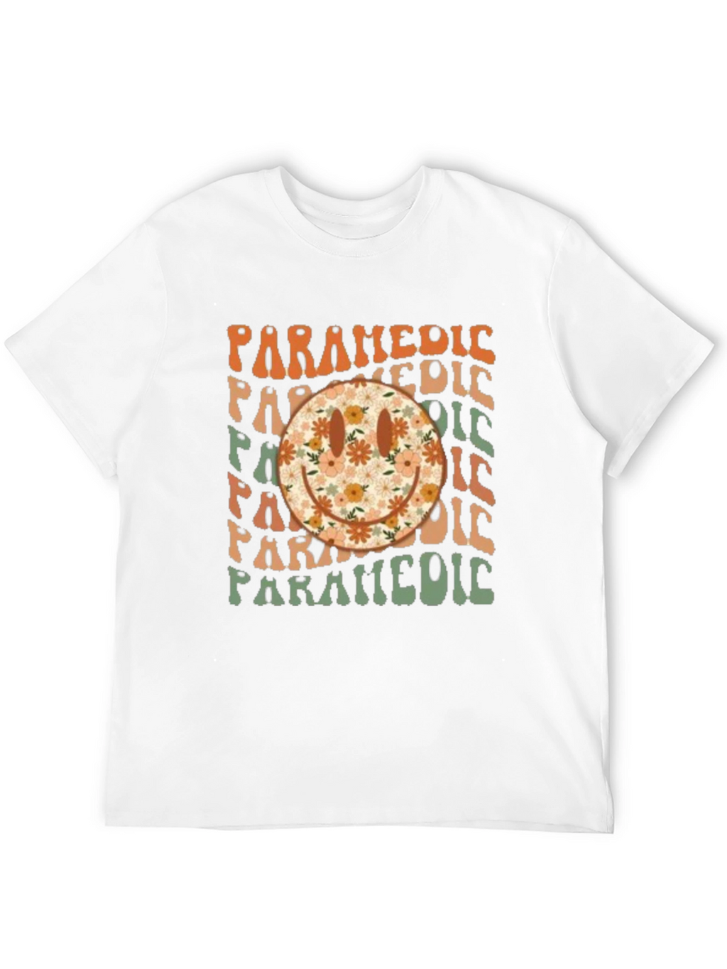 Retro Paramedic Floral Smiley Face T-Shirt