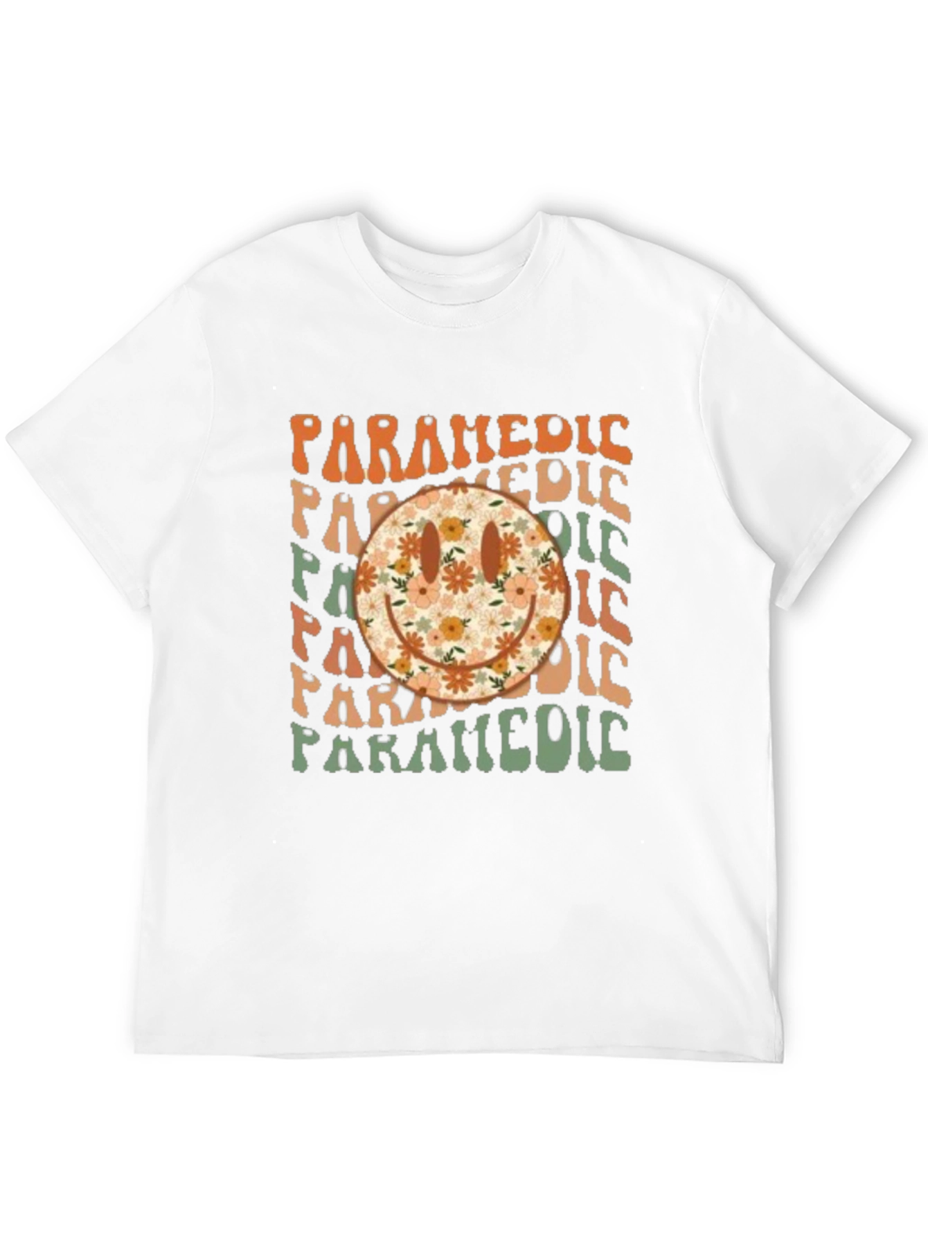 Retro Paramedic Floral Smiley Face T-Shirt