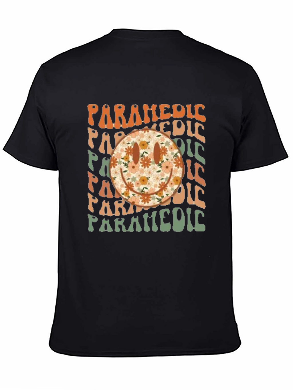 Retro Paramedic Floral Smiley Face T-Shirt