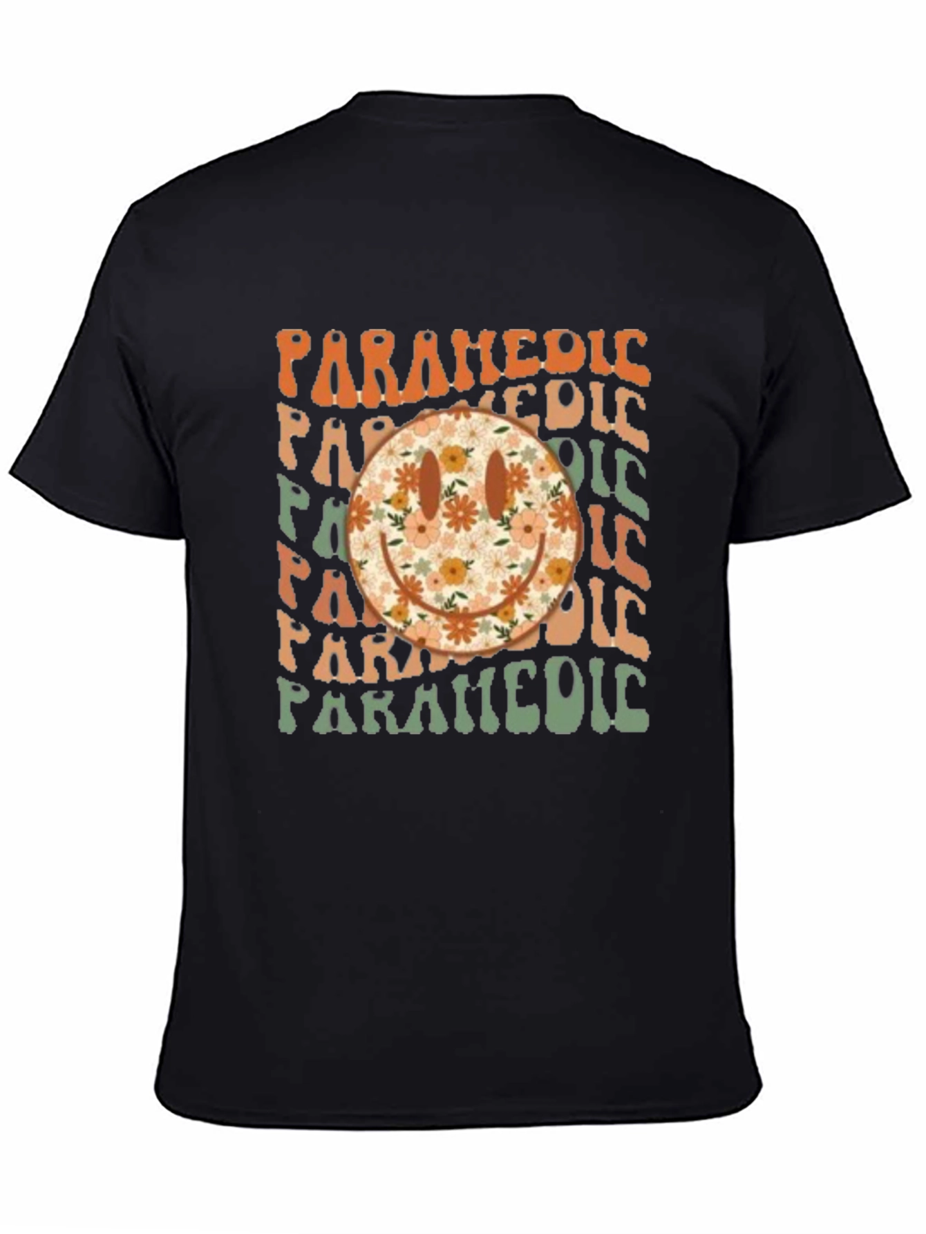 Retro Paramedic Floral Smiley Face T-Shirt