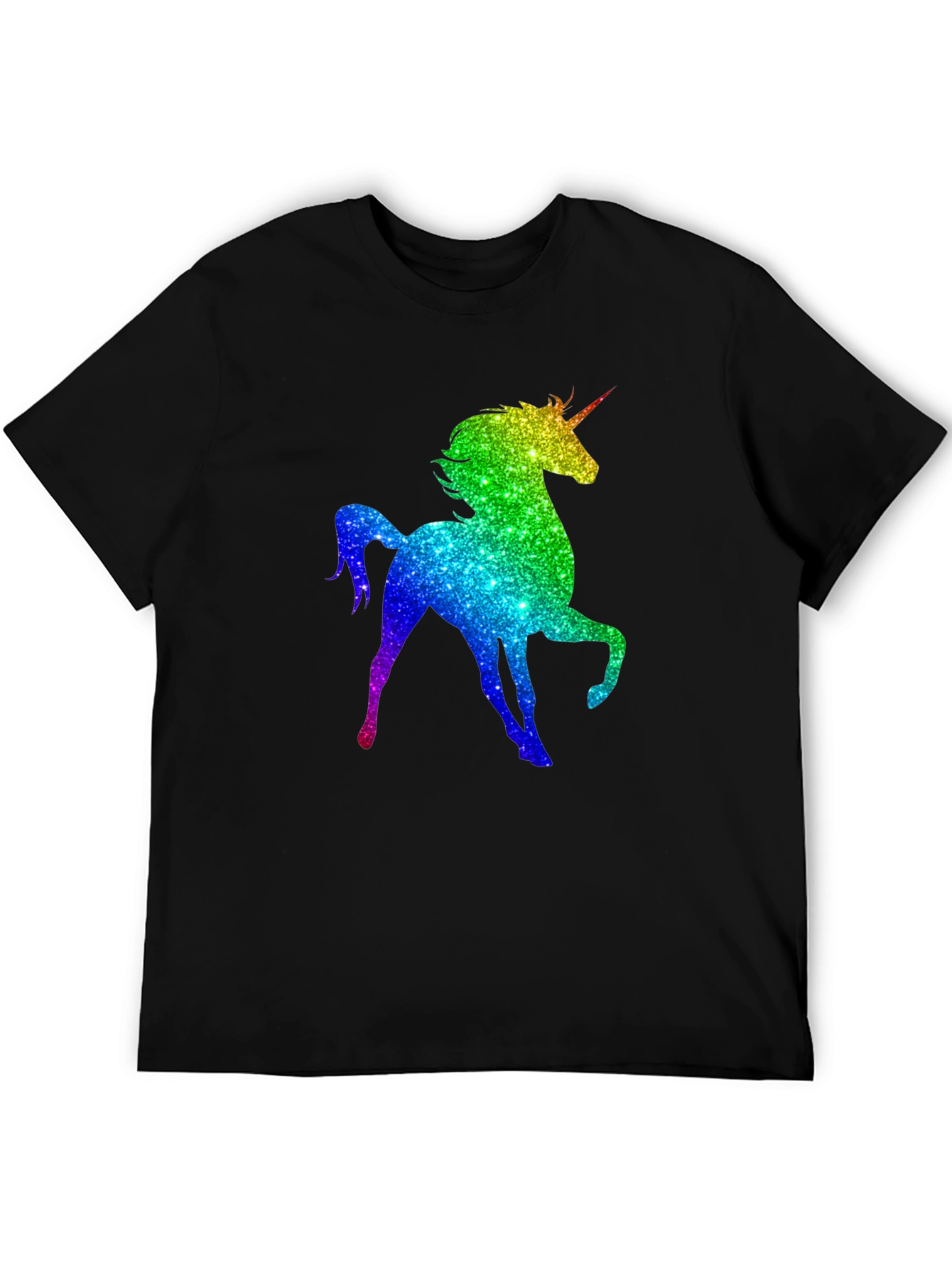 Rainbow Unicorn Graphic Tee - Black Cotton T-Shirt