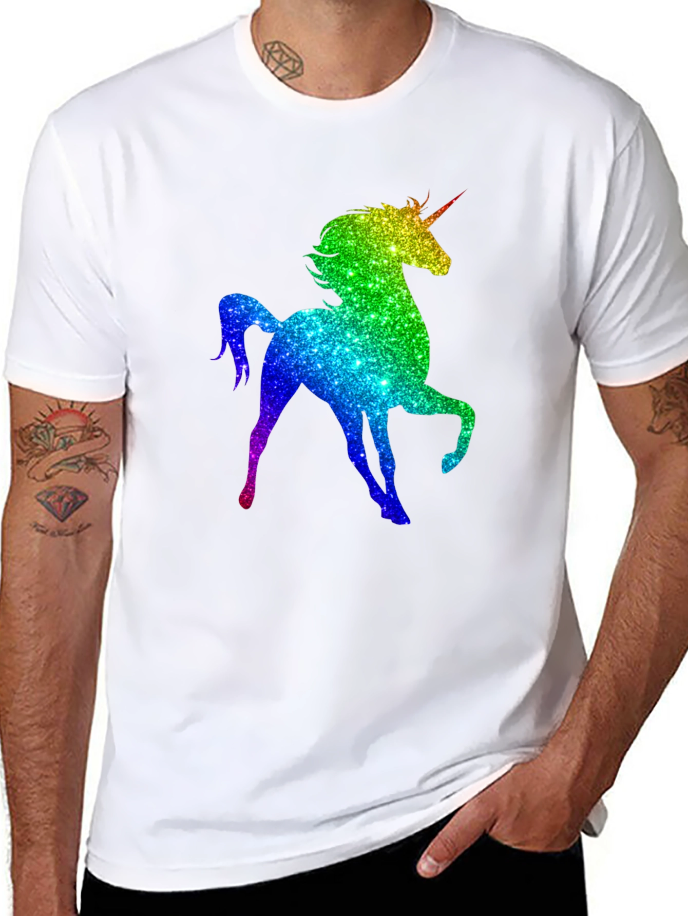 Rainbow Unicorn Graphic Tee - Black Cotton T-Shirt