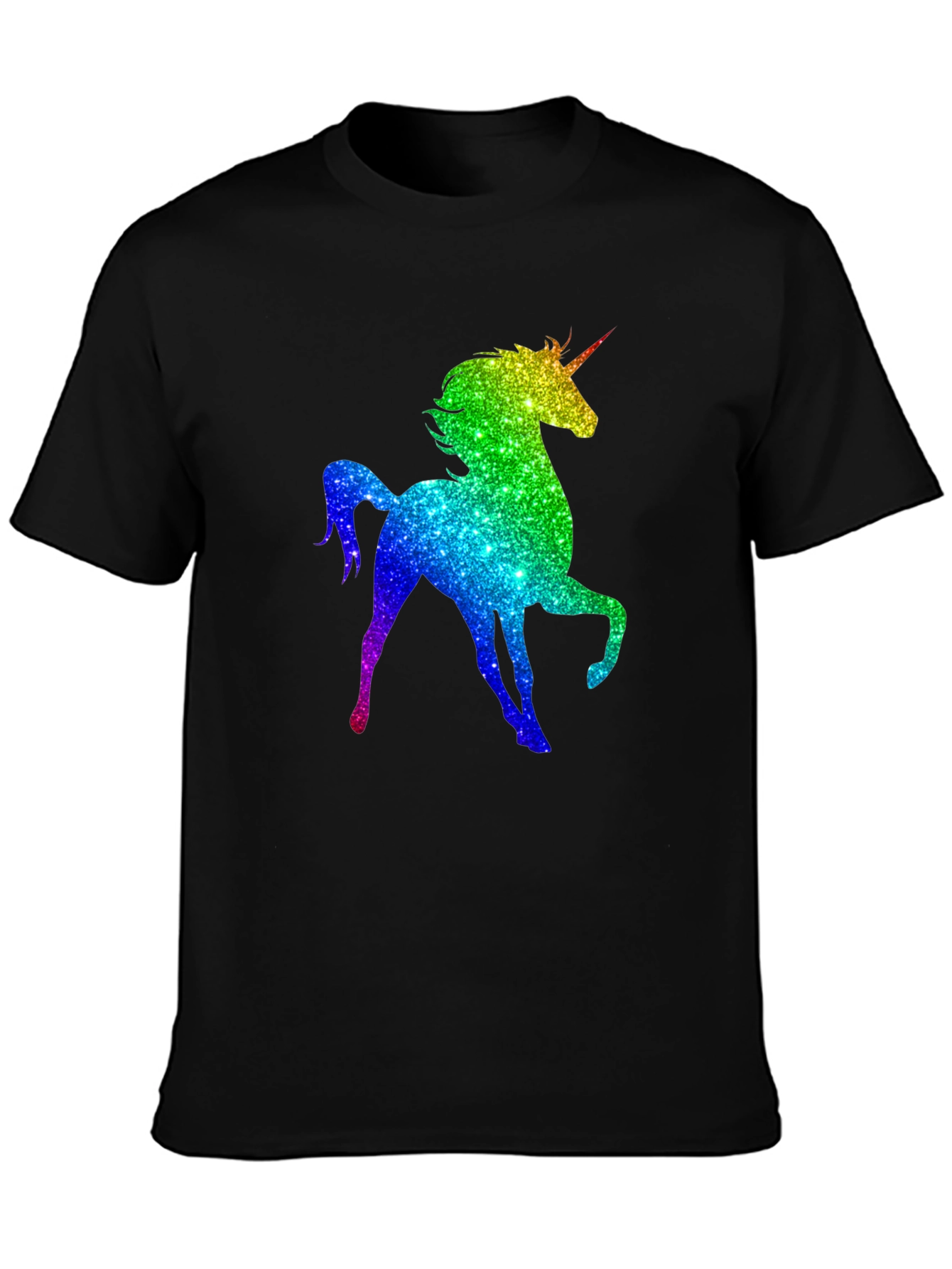 Rainbow Unicorn Graphic Tee - Black Cotton T-Shirt