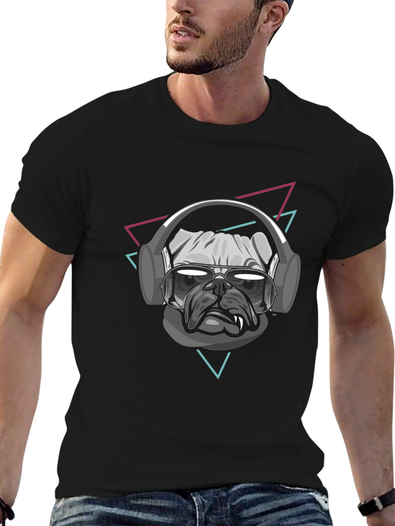 Cool Dog T-Shirt - Pug with Headphones