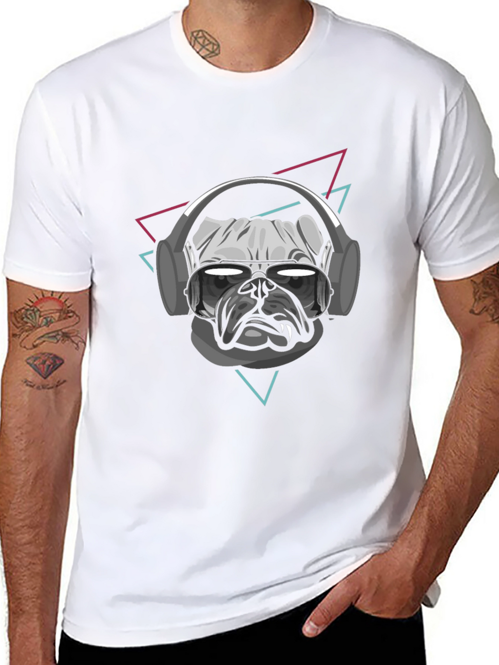 Cool Dog T-Shirt - Pug with Headphones