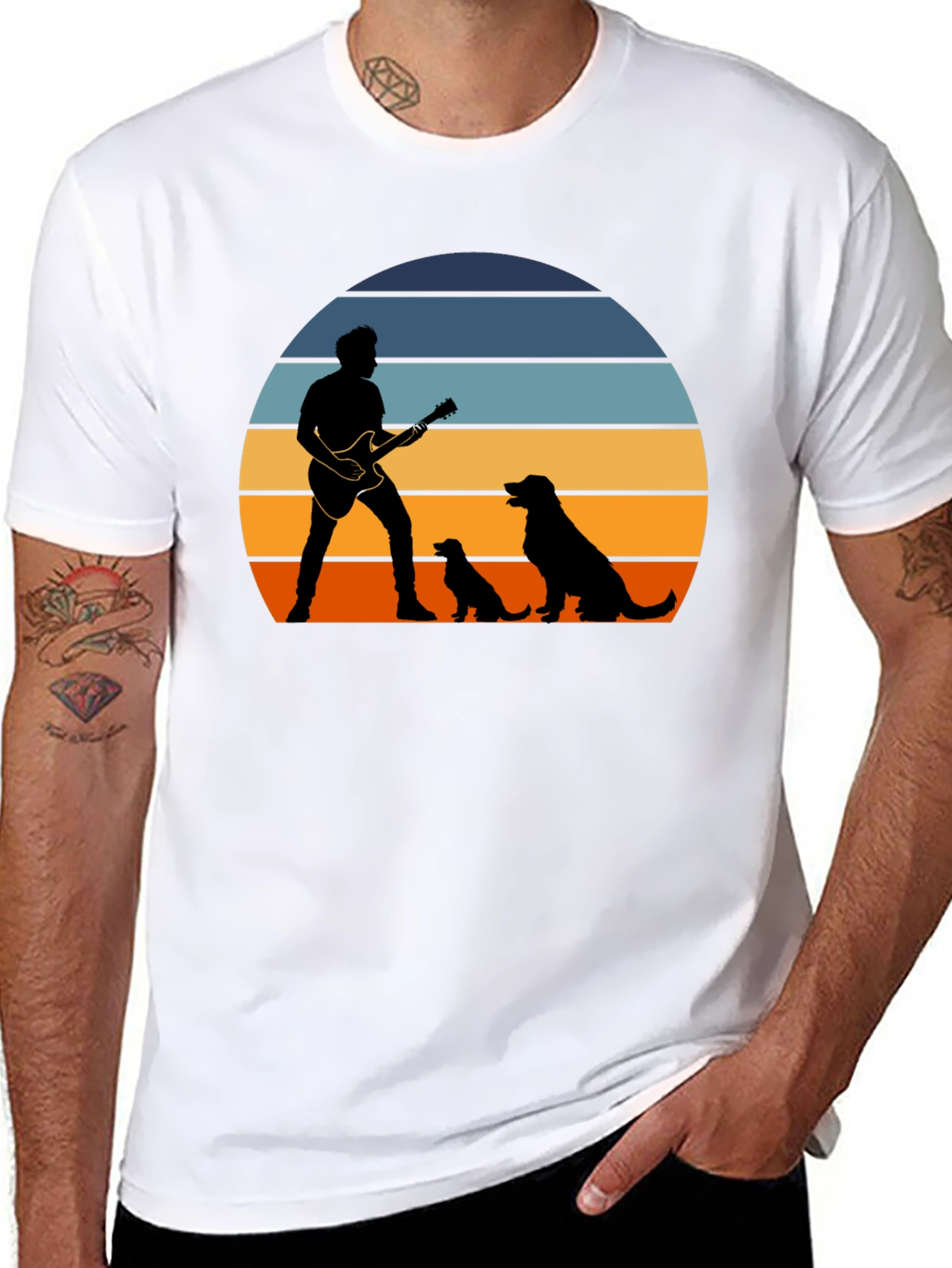 Sunset Guitarist Dog Lover T-Shirt