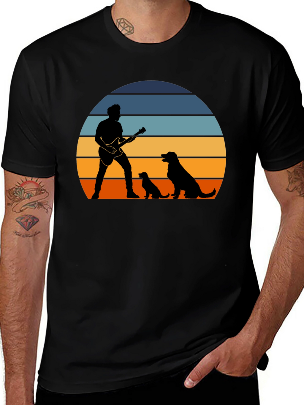 Sunset Guitarist Dog Lover T-Shirt