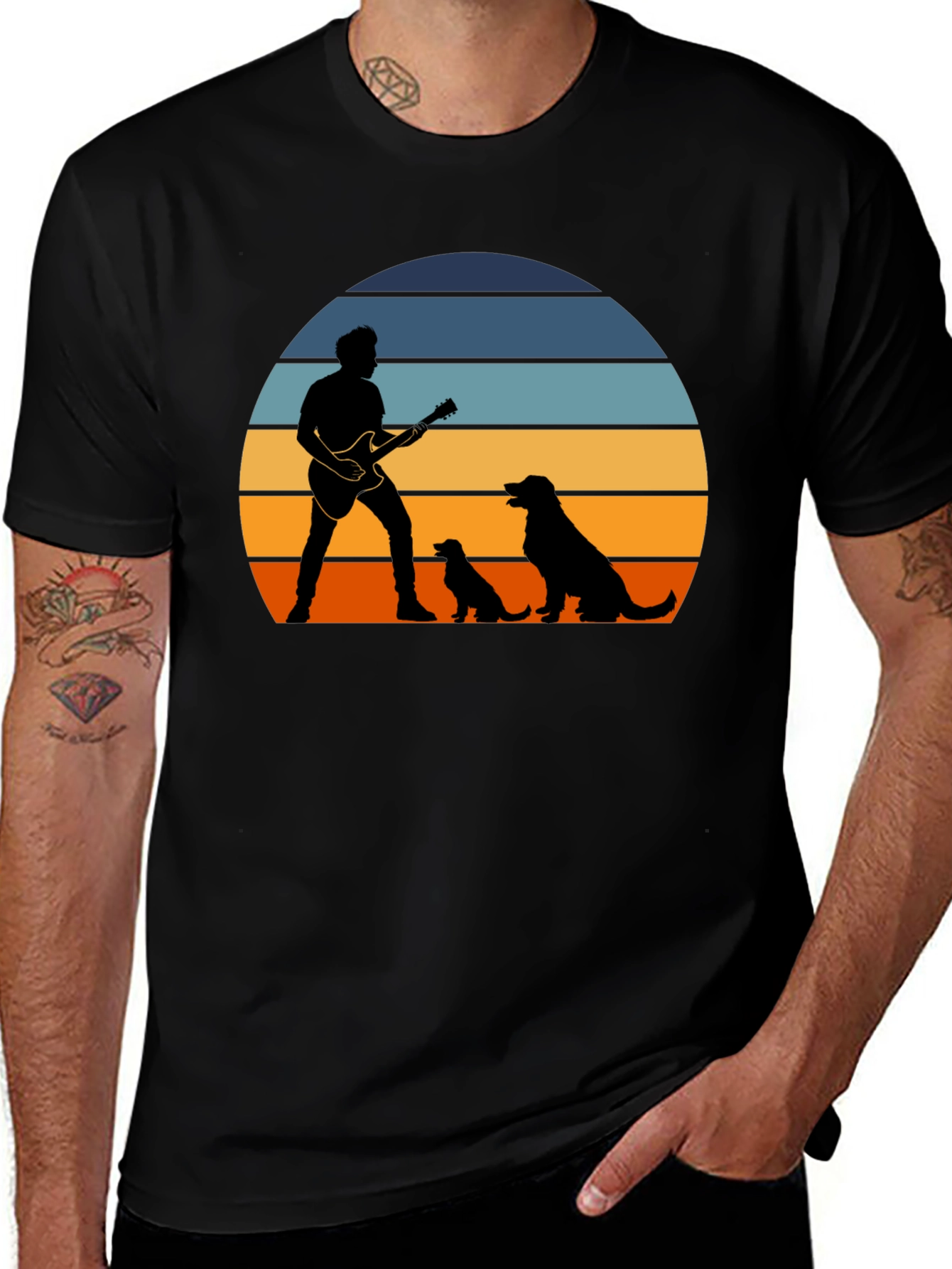 Sunset Guitarist Dog Lover T-Shirt