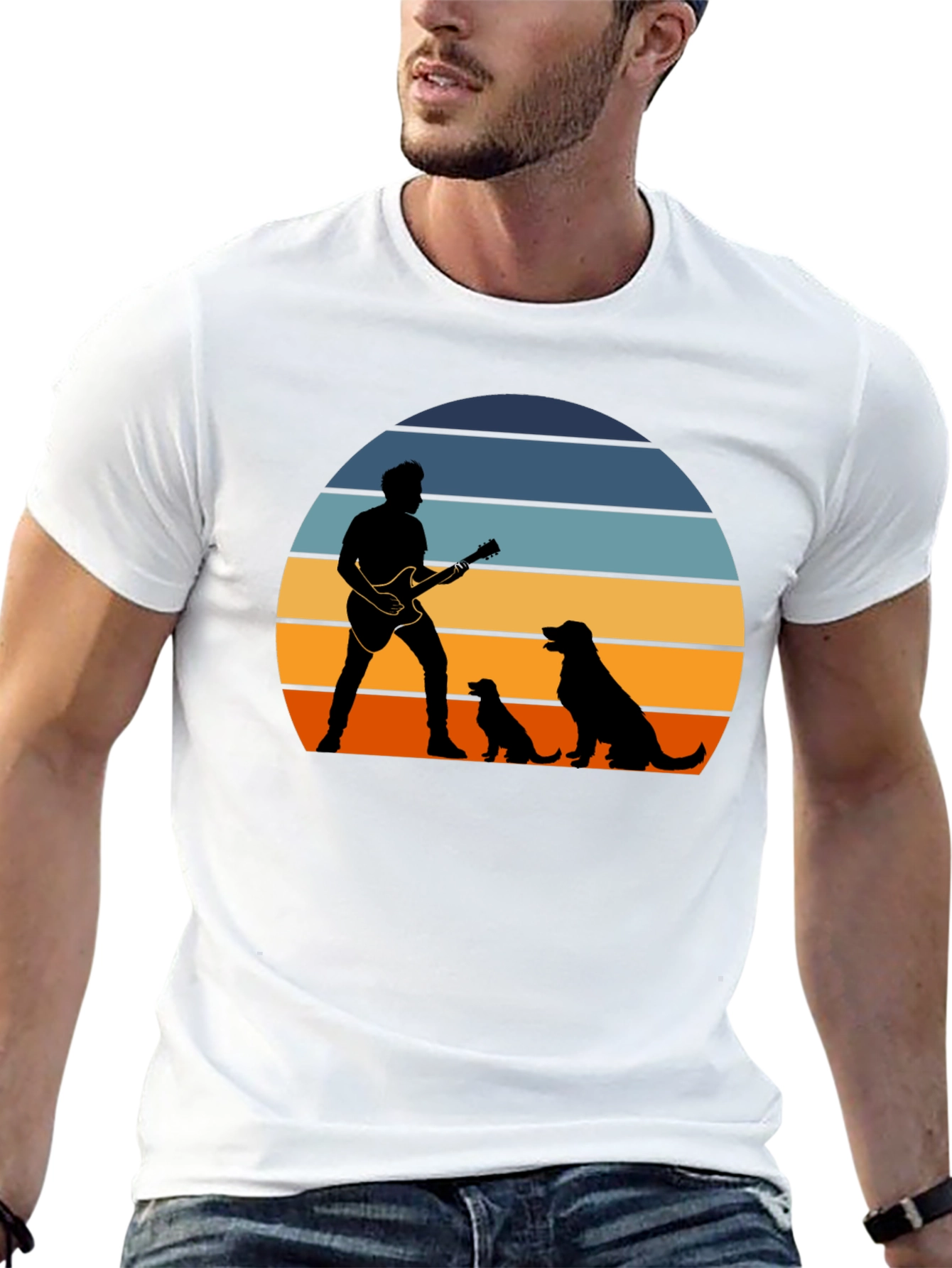 Sunset Guitarist Dog Lover T-Shirt