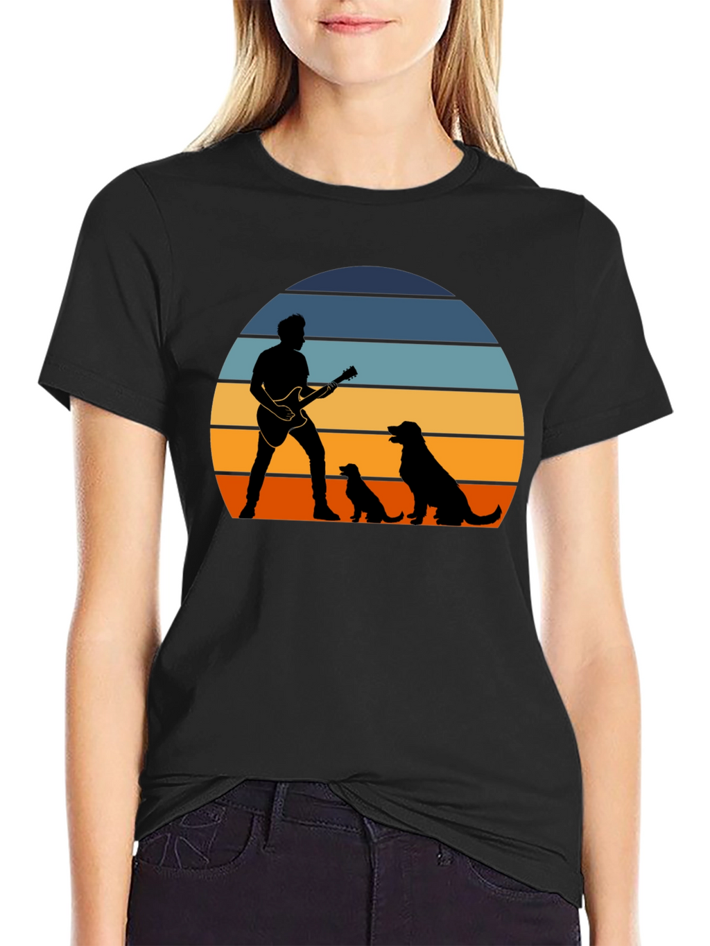Sunset Guitarist Dog Lover T-Shirt