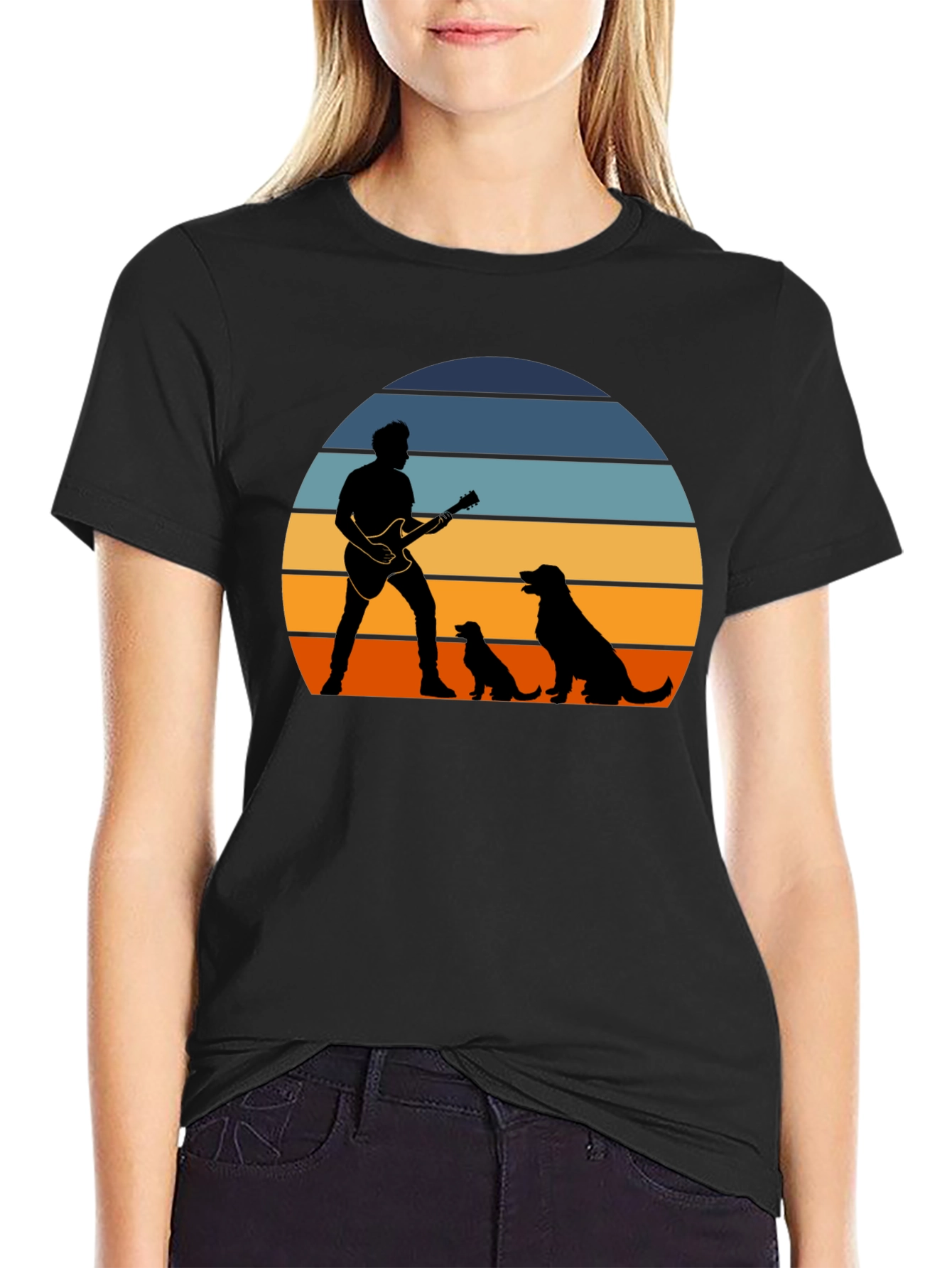 Sunset Guitarist Dog Lover T-Shirt