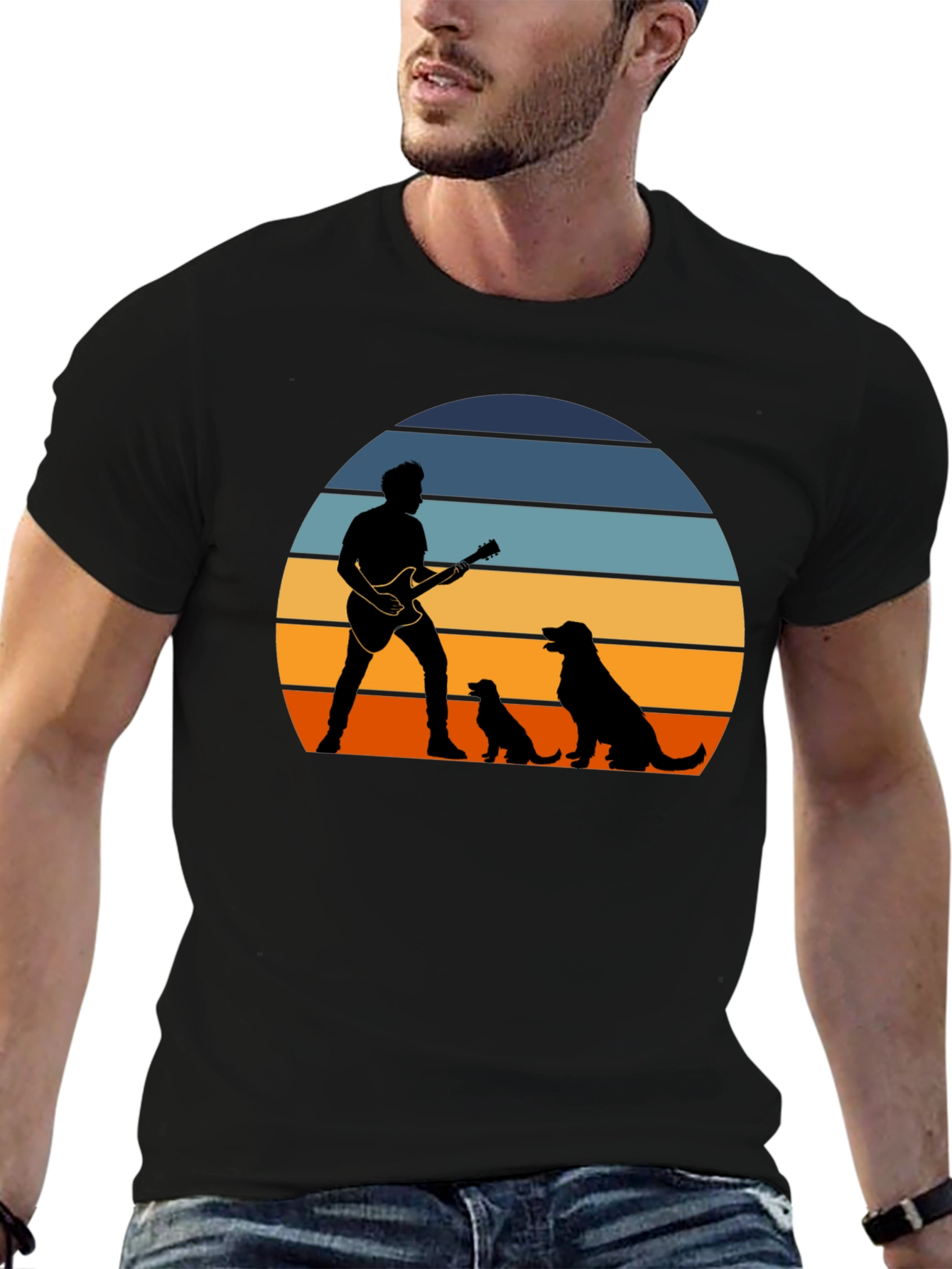 Sunset Guitarist Dog Lover T-Shirt