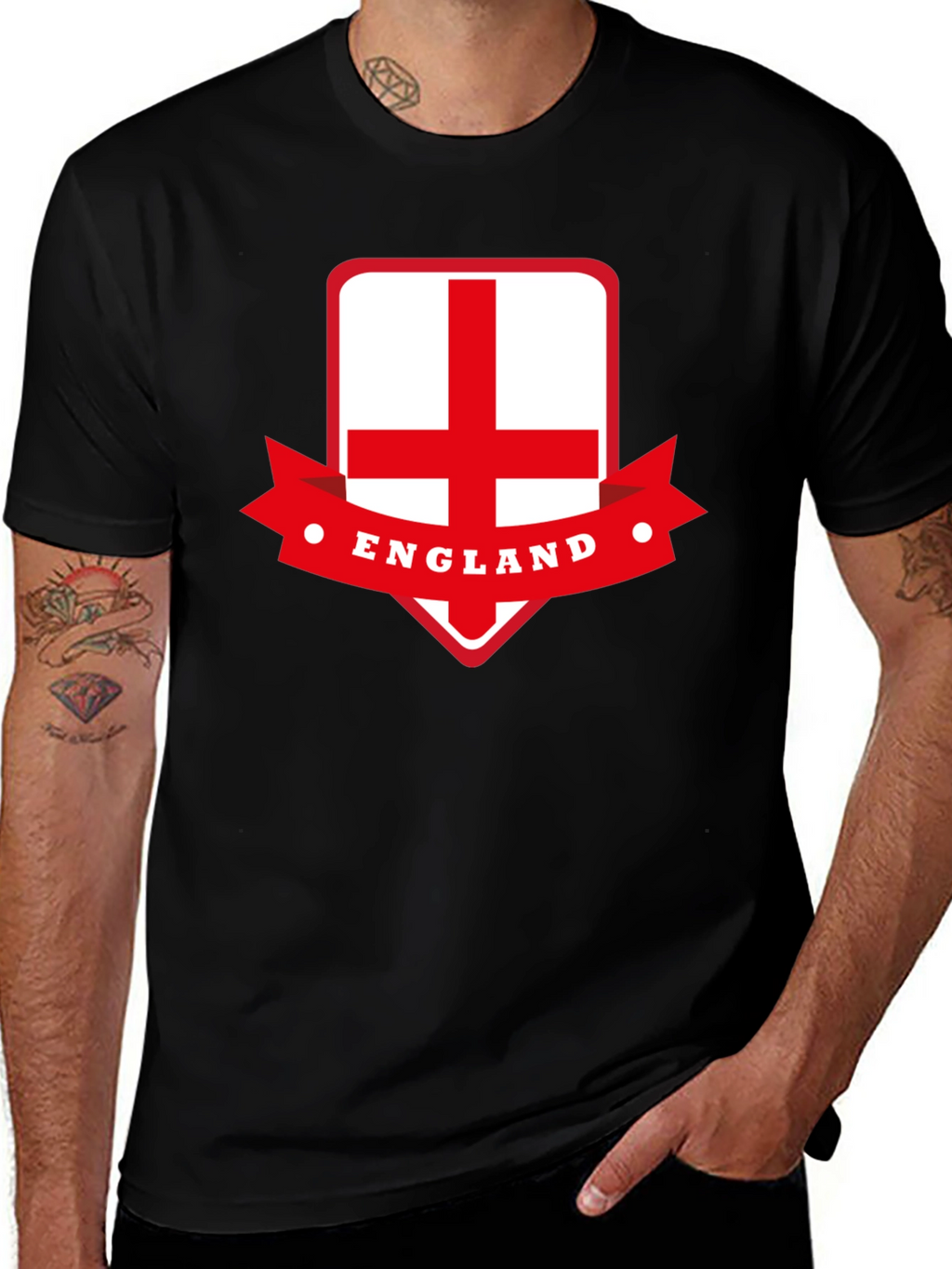 England Flag Graphic Tee - Black Cotton T-Shirt