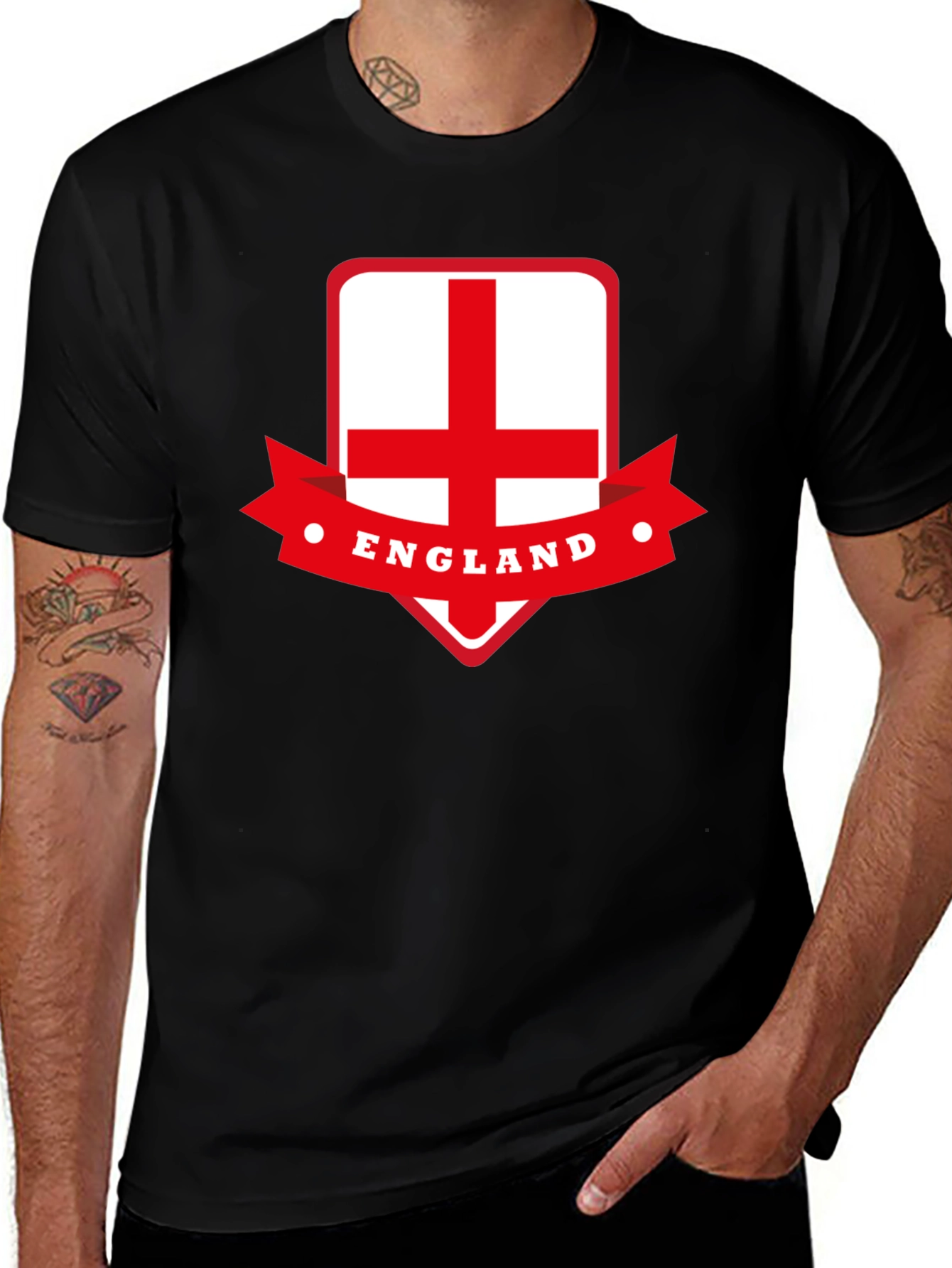 England Flag Graphic Tee - Black Cotton T-Shirt