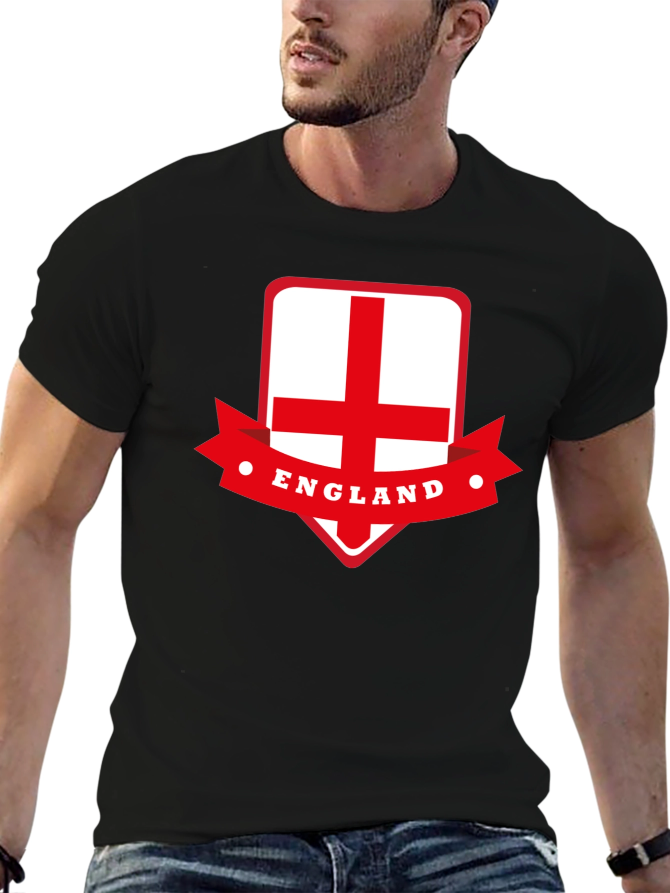England Flag Graphic Tee - Black Cotton T-Shirt