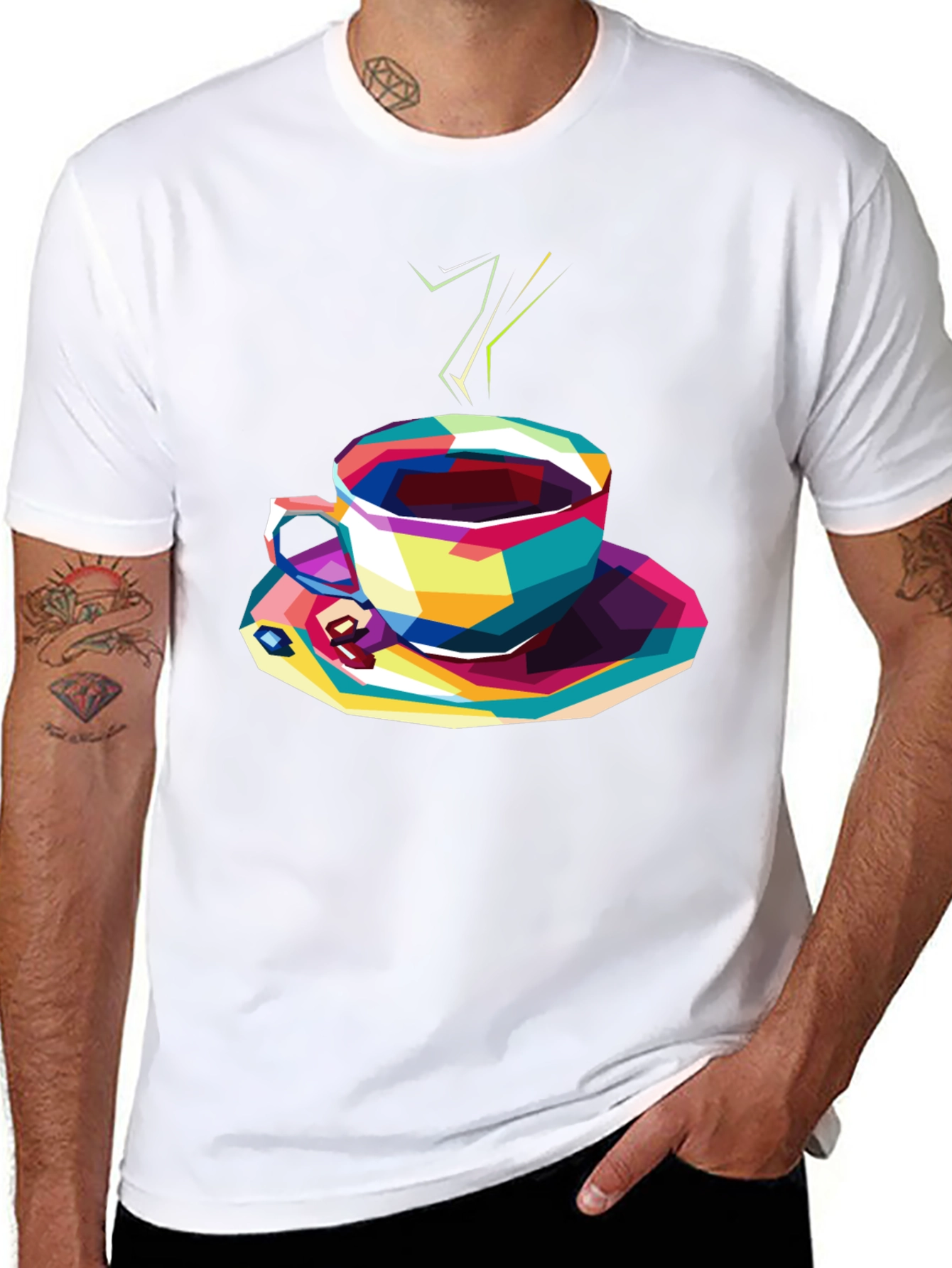 Abstract Coffee Cup Graphic Tee - Black