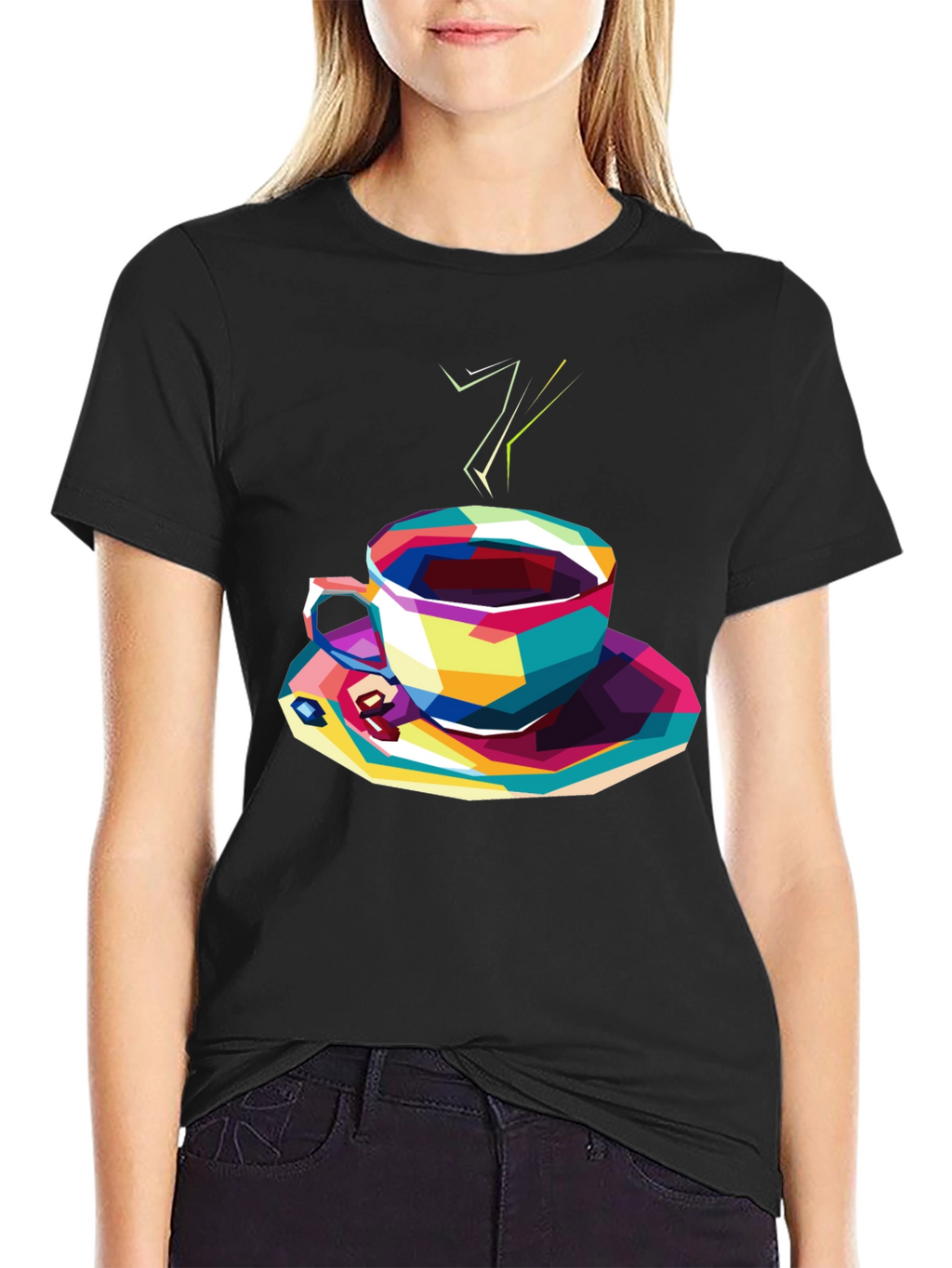 Abstract Coffee Cup Graphic Tee - Black