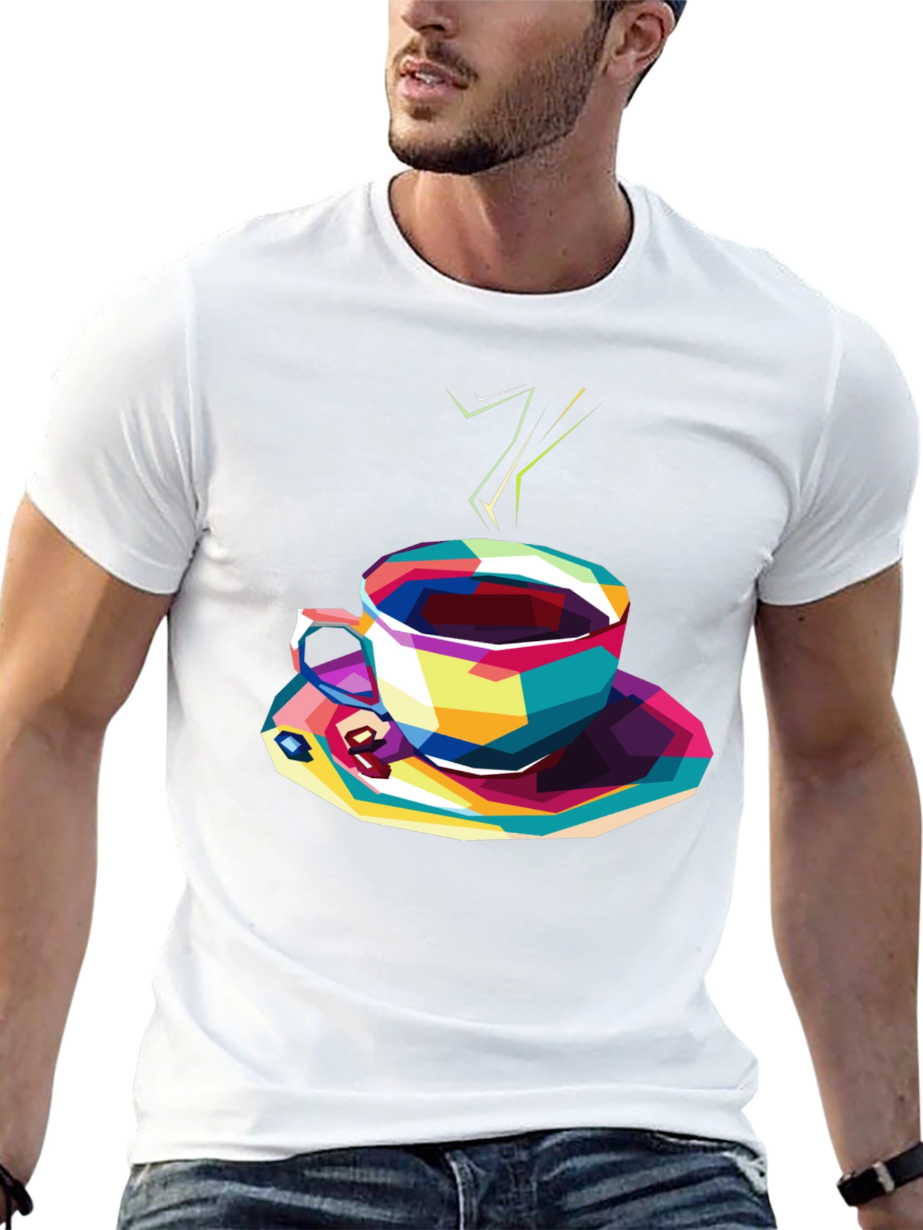 Abstract Coffee Cup Graphic Tee - Black