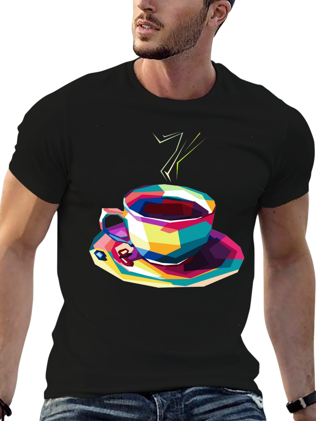 Abstract Coffee Cup Graphic Tee - Black