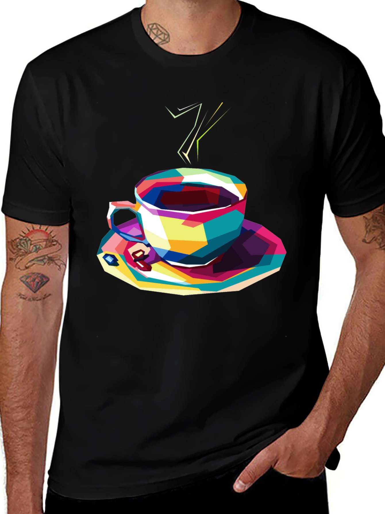 Abstract Coffee Cup Graphic Tee - Black
