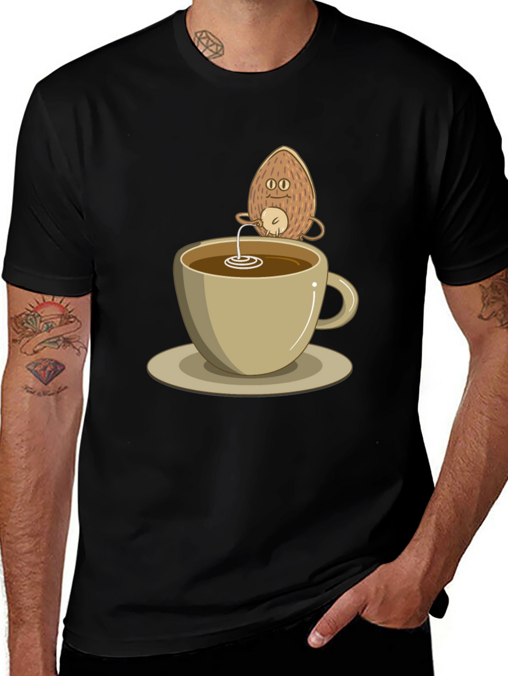 Coconut Coffee Humor Tee - Quirky Black T-Shirt