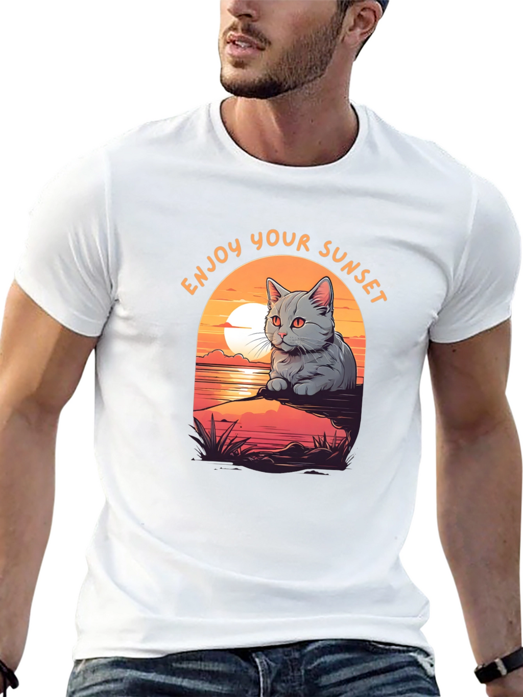 Enjoy Your Sunset Cat Graphic T-Shirt