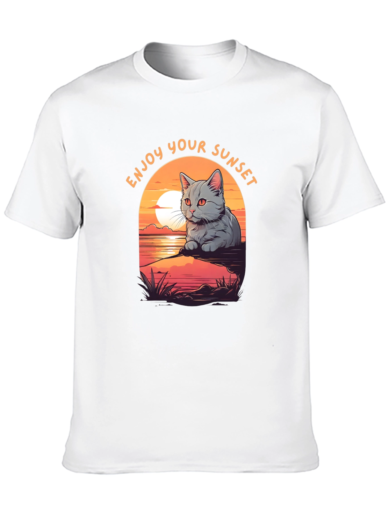 Enjoy Your Sunset Cat Graphic T-Shirt