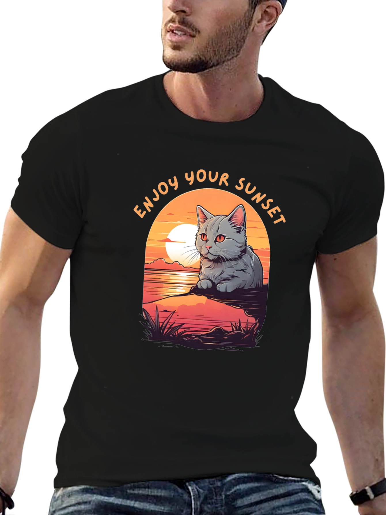 Enjoy Your Sunset Cat Graphic T-Shirt