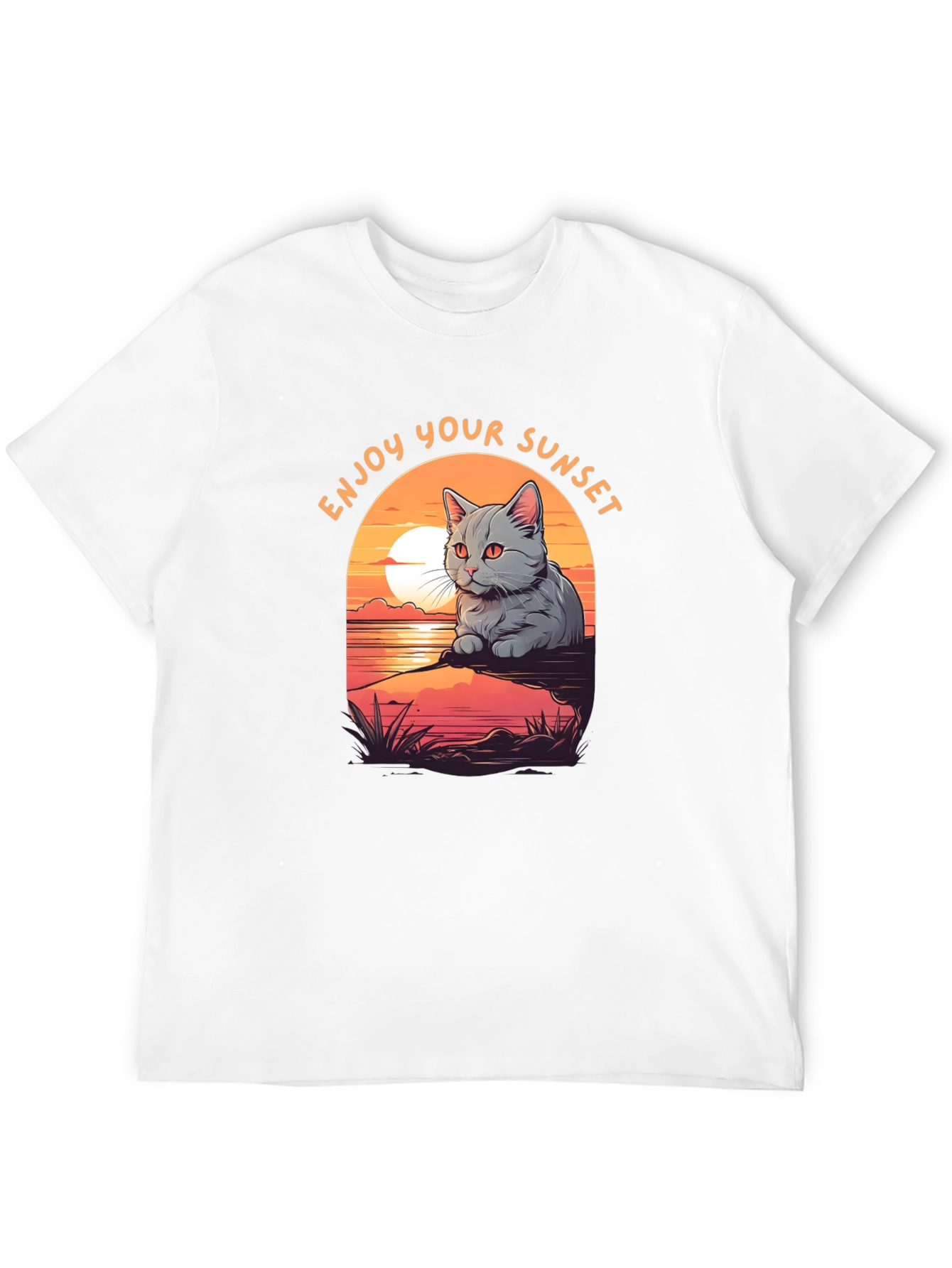 Enjoy Your Sunset Cat Graphic T-Shirt