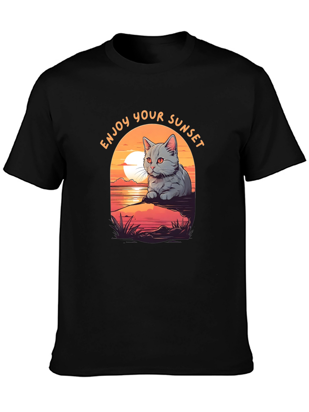 Enjoy Your Sunset Cat Graphic T-Shirt