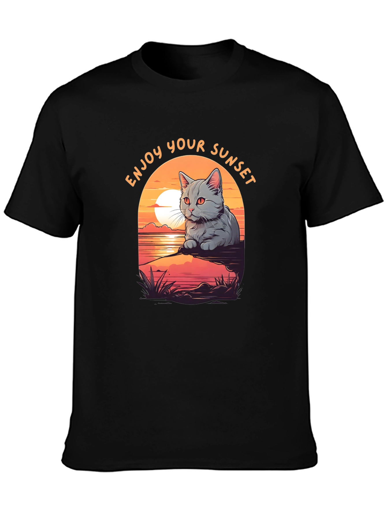 Enjoy Your Sunset Cat Graphic T-Shirt