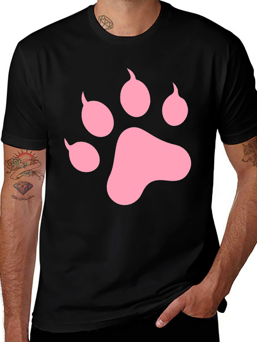 Pink Paw Print Black T-Shirt Casual Top