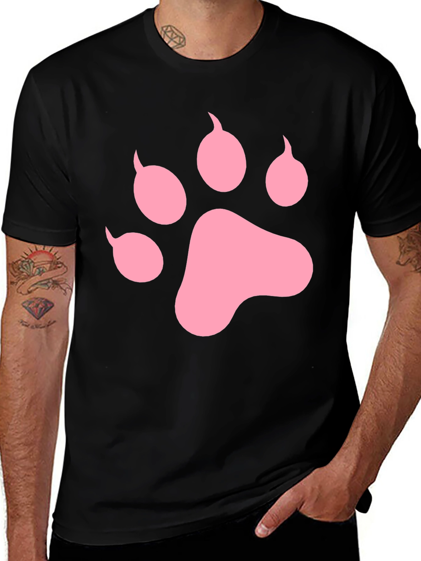 Pink Paw Print Black T-Shirt Casual Top