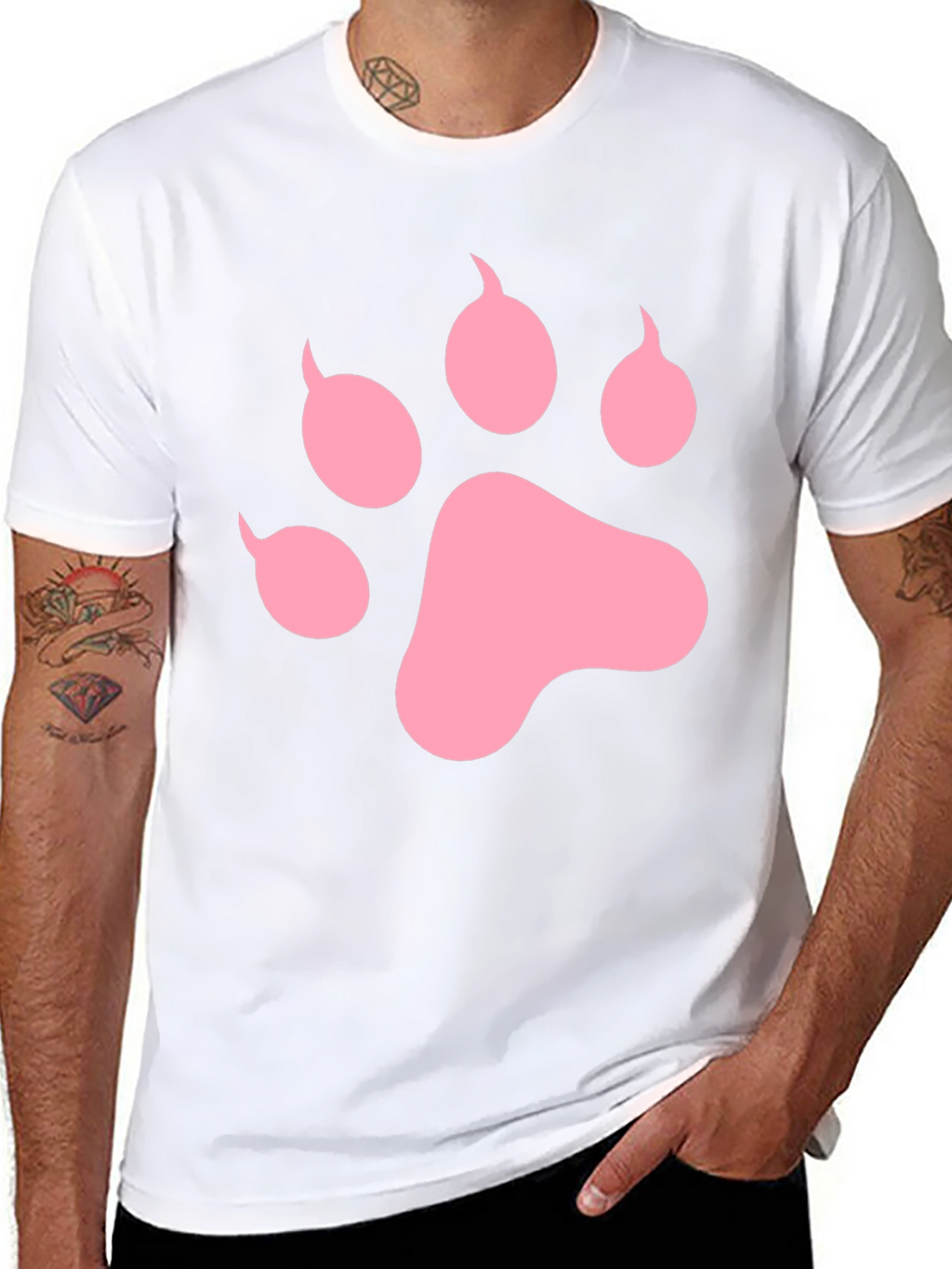 Pink Paw Print Black T-Shirt Casual Top
