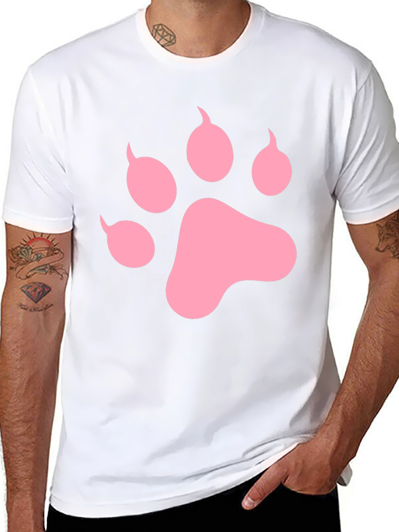 Pink Paw Print Black T-Shirt Casual Top