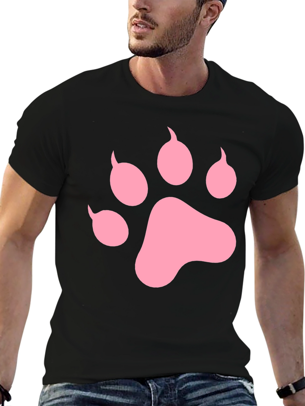 Pink Paw Print Black T-Shirt Casual Top