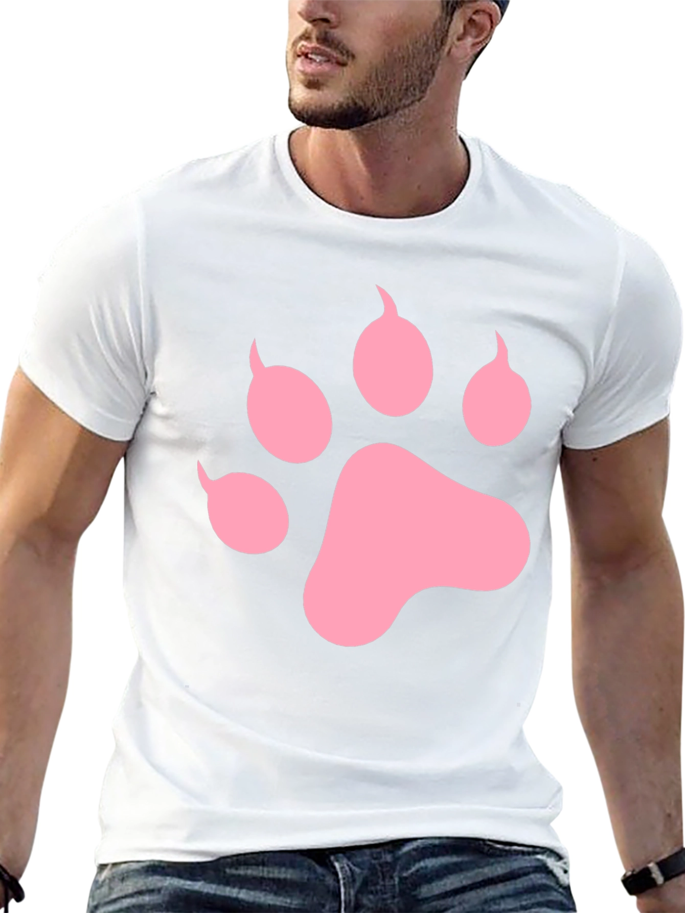 Pink Paw Print Black T-Shirt Casual Top