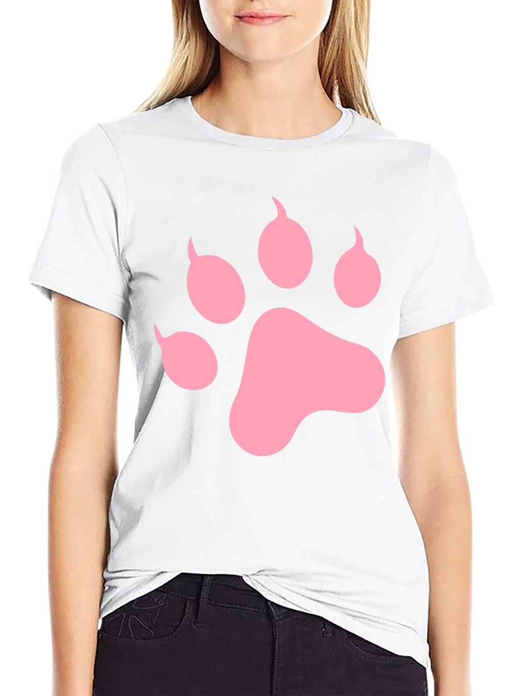 Pink Paw Print Black T-Shirt Casual Top