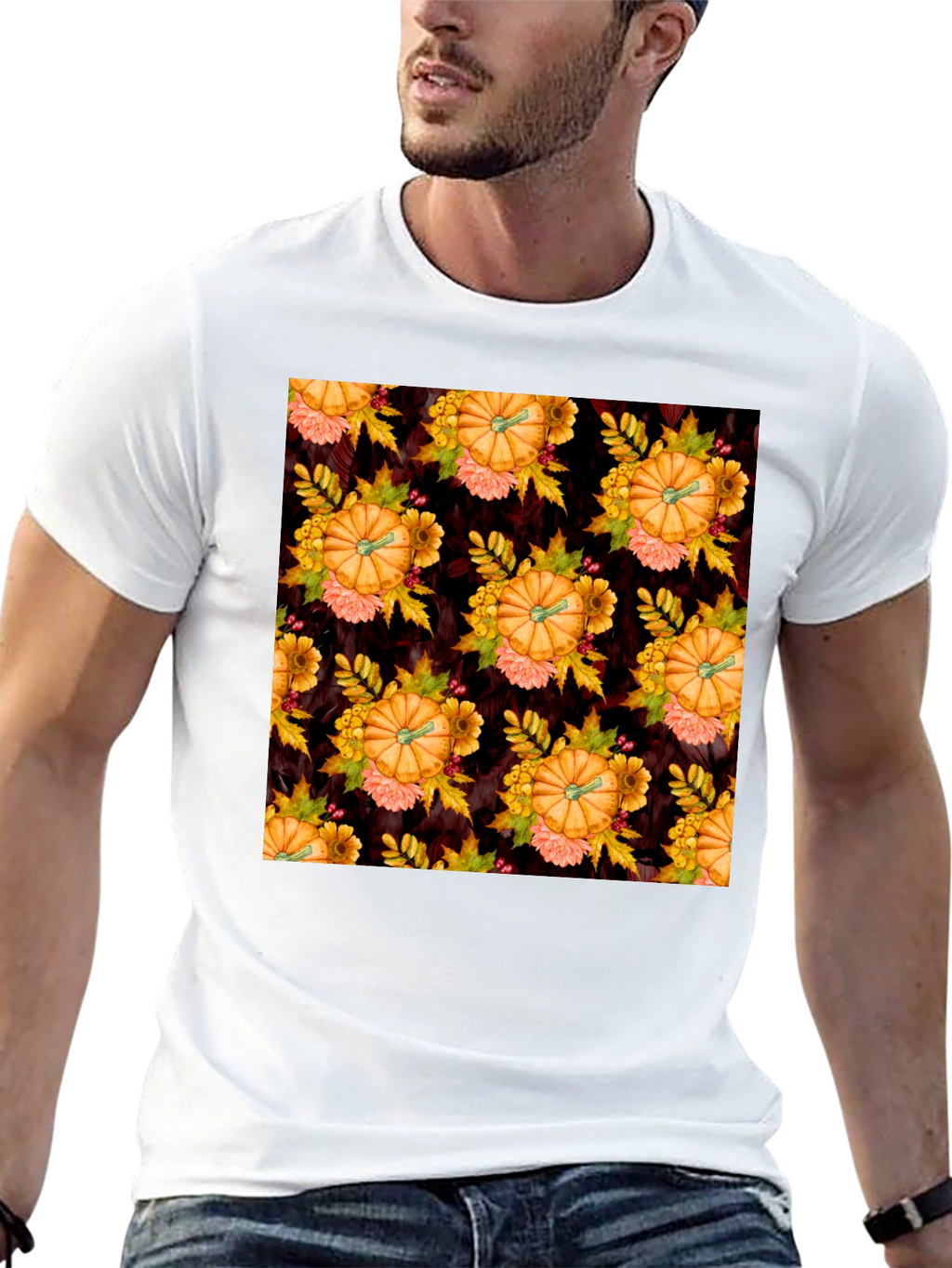 Pumpkin Patch T-Shirt - Fall Floral Design