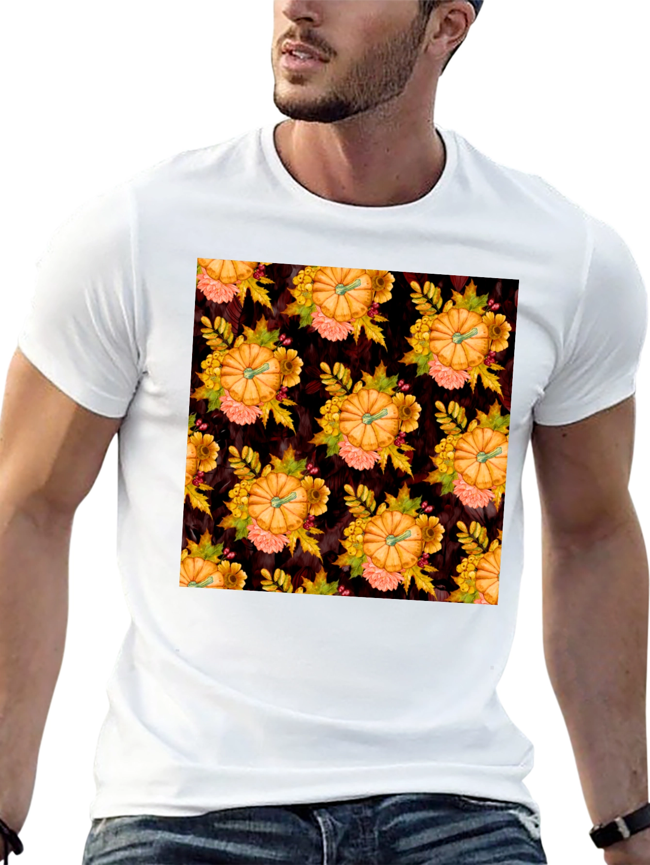 Pumpkin Patch T-Shirt - Fall Floral Design