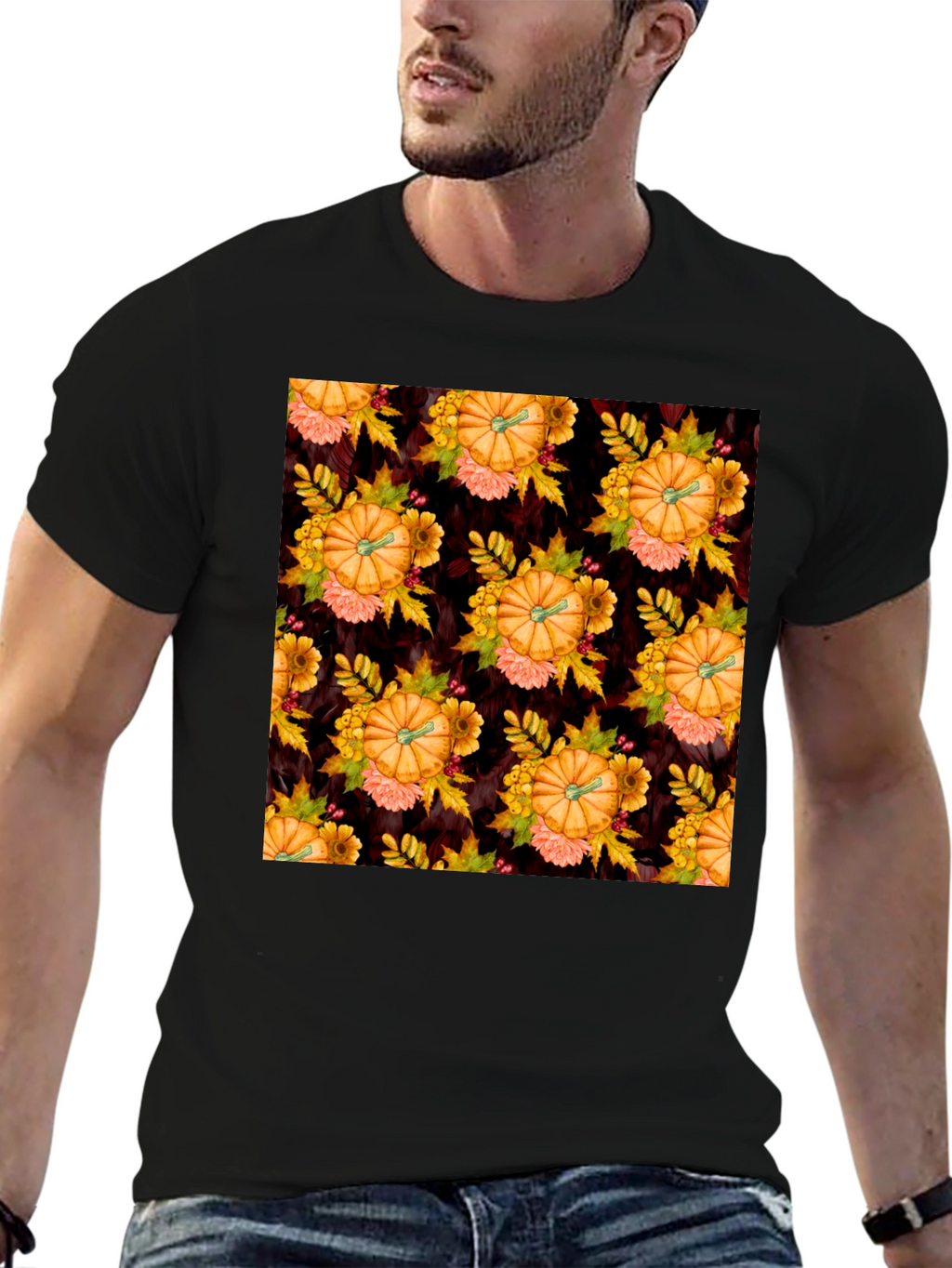 Pumpkin Patch T-Shirt - Fall Floral Design