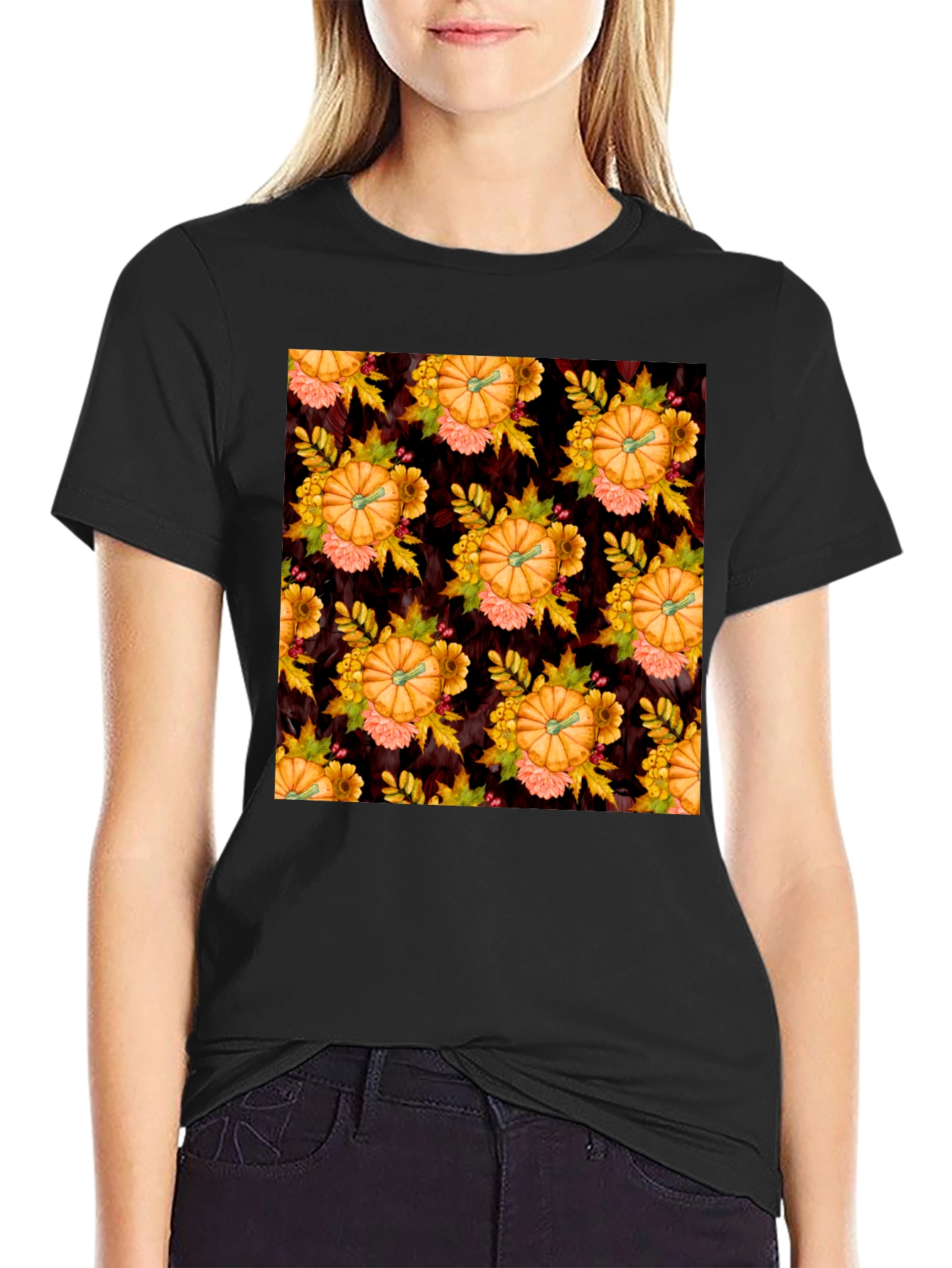 Pumpkin Patch T-Shirt - Fall Floral Design