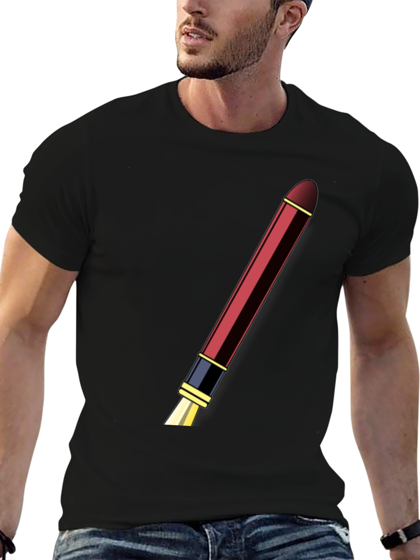 Mens Black T-shirt with Pen Design