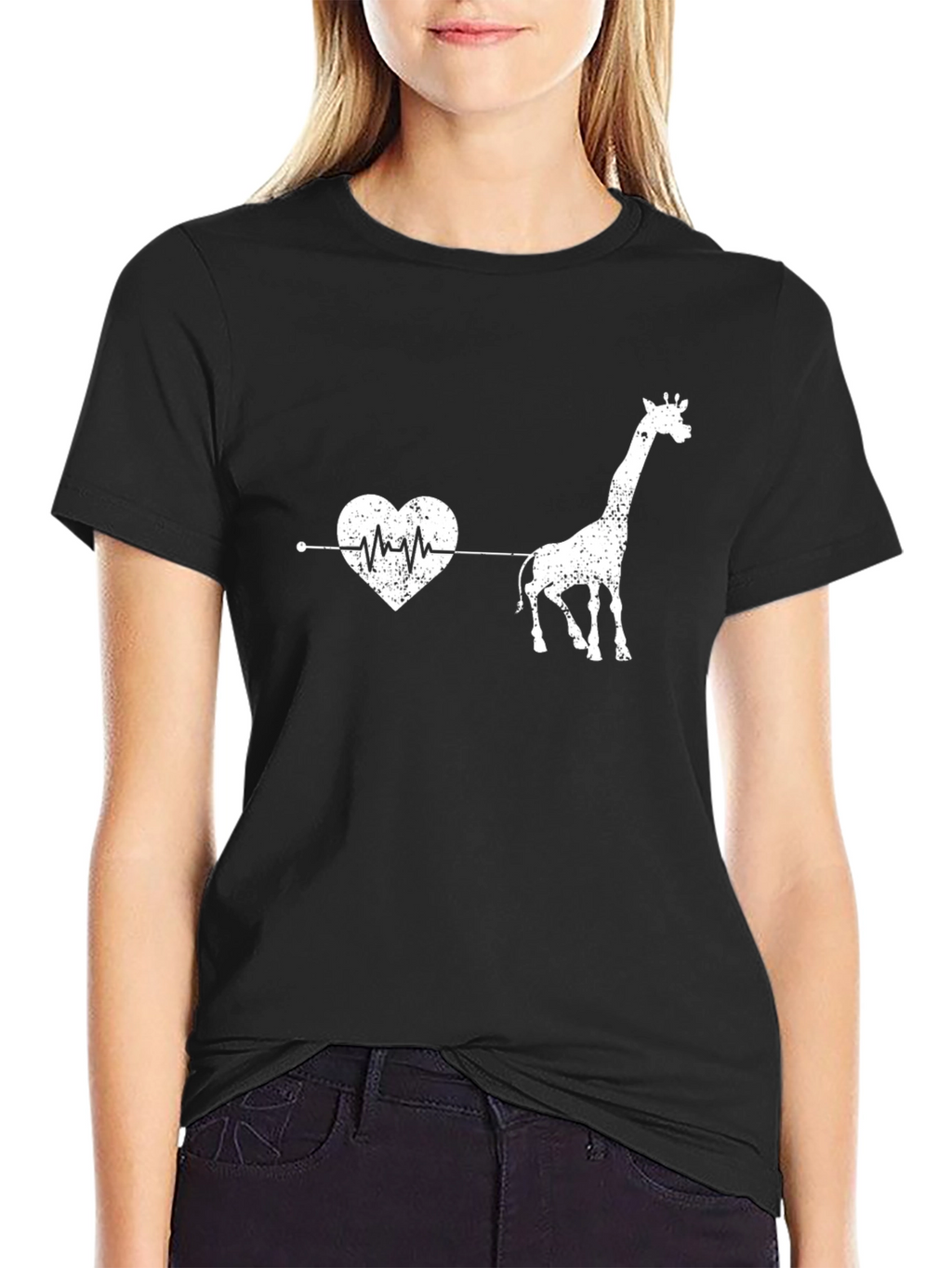 Giraffe Heartbeat T-Shirt - Black
