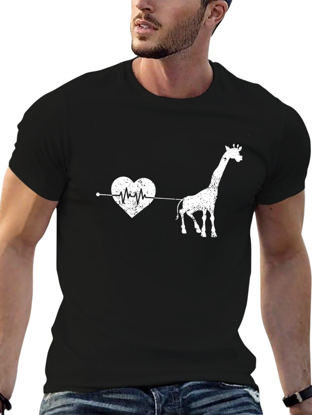 Giraffe Heartbeat T-Shirt - Black